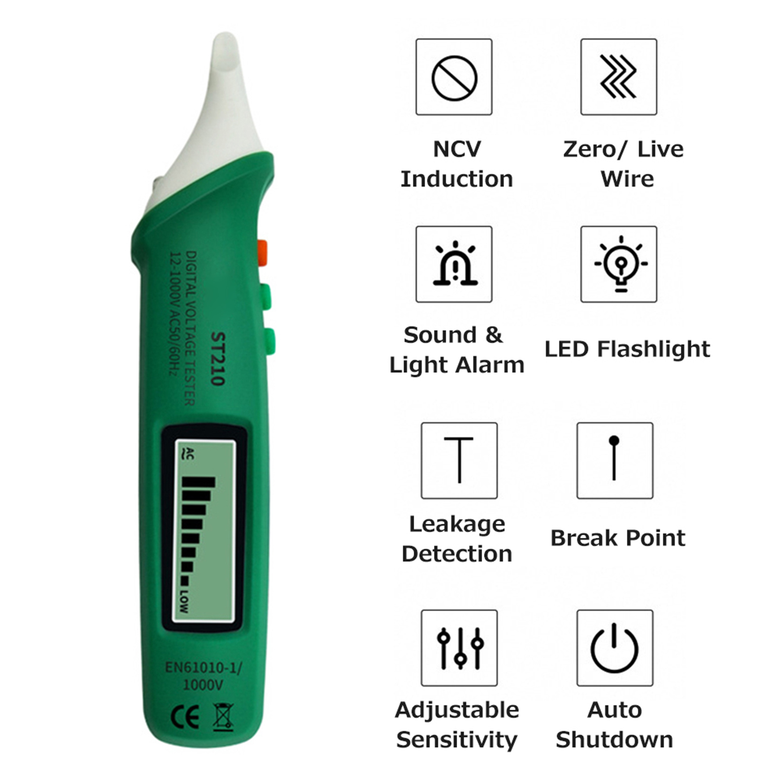 Digitaler Berührungsloser Wechselspannungsprüfer In Stiftform (12v-1000v), Tragbarer Ncv-detektor, Einstellbare Empfindlichkeit, Mit Taschenlampe, Phasen-/nullpunkterkennung, Unterbrechungserkennung,