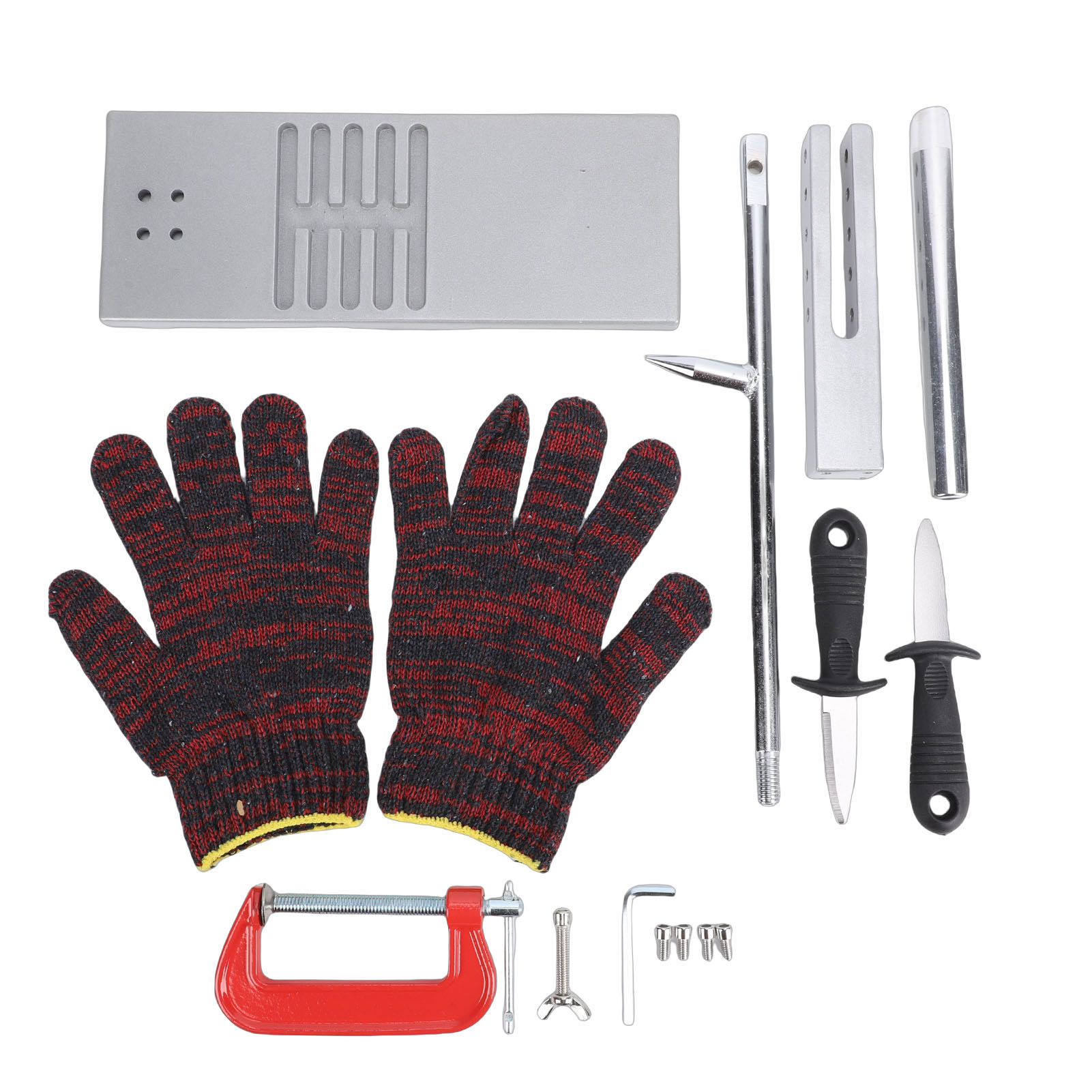 Verstellbarer Austernöffner, Werkzeugset Für Hotels Und Fischbuffets, Aus Aluminiumlegierung Mit Klingen, Handschuhen Und Schraubzwinge