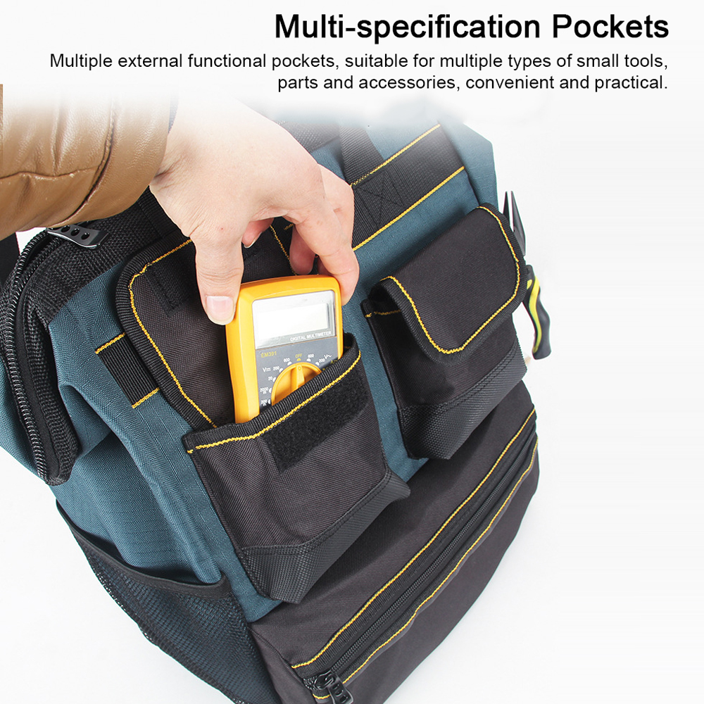 Werkzeugtasche Mit Großer Öffnung, Multifunktionaler Werkzeugorganizer Mit Mehreren Taschen, Verstellbaren Gurten Und Pe-fächern Zur Aufbewahrung Von Haushalts- Und Profiwerkzeugen.