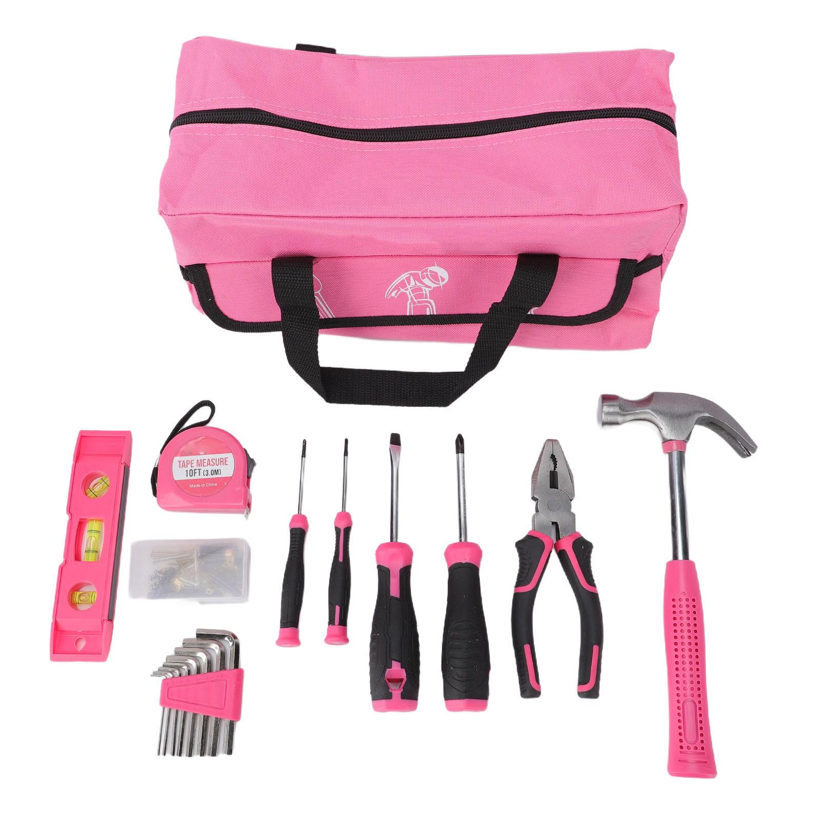 Heimwerker-werkzeugset Für Anfängerinnen, Bestehend Aus Handwerkzeugen, Hammer, Schraubenschlüssel Und Befestigungsmaterial, Mit Pinkfarbenem, Tragbarem Werkzeugkoffer (18 Teile).