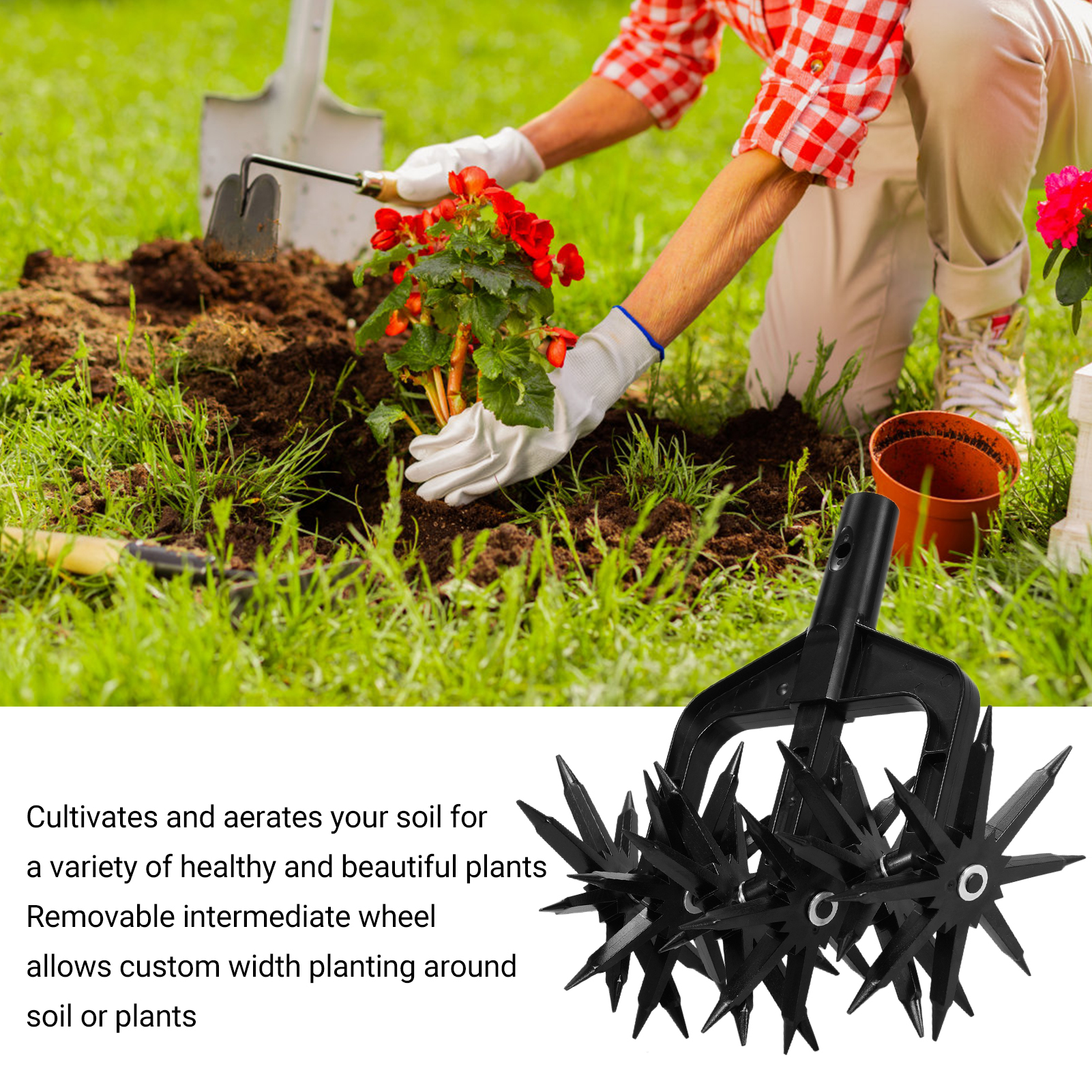 Rotationskultivator-set, Tragbarer Gartenkultivator Mit Abnehmbaren Zinken, 2-in-1-bodenvertikutierer, Belüfteter Vertikutierer Zum Nachsäen Von Rasenflächen Oder Zum Auflockern Des Bodens, Rotationsf