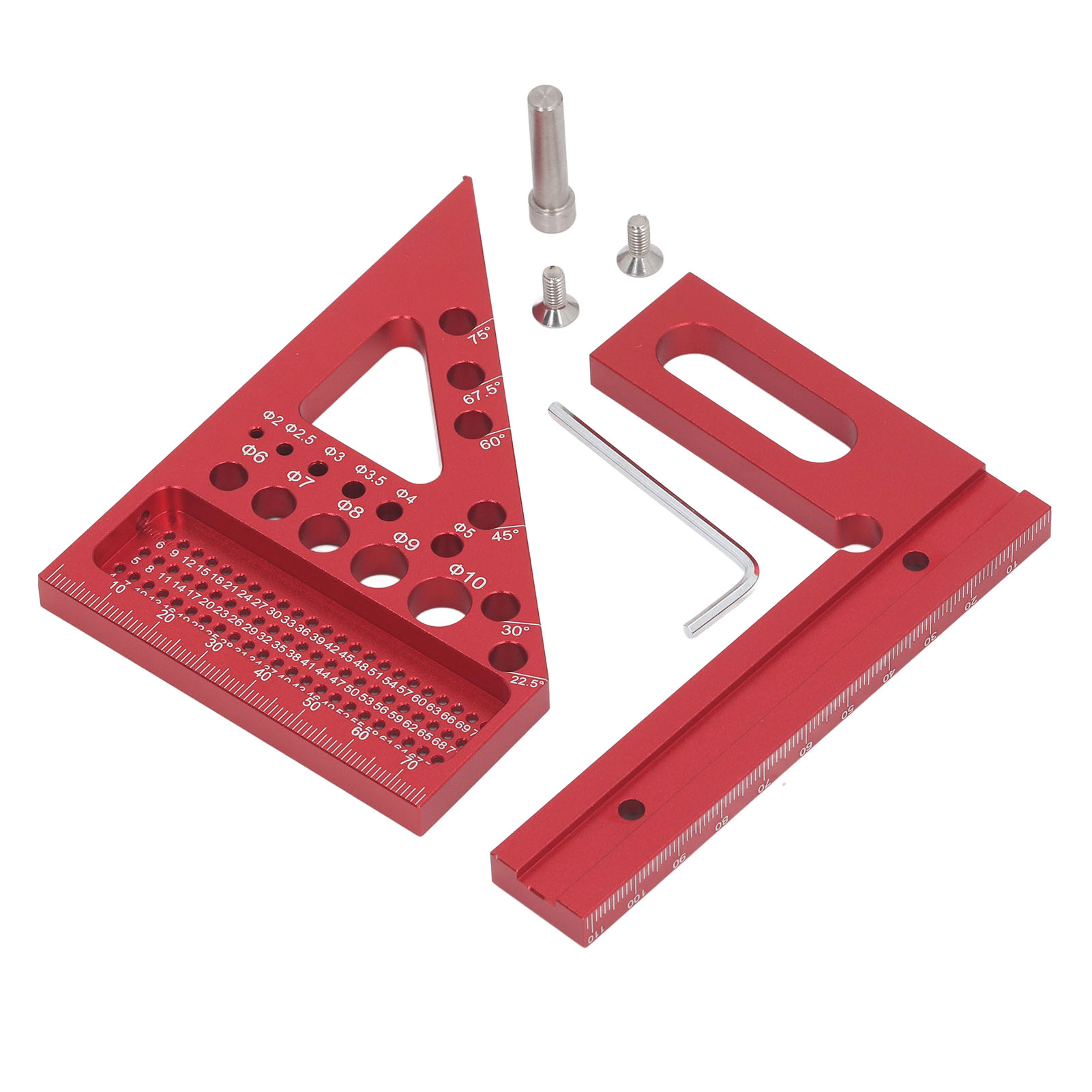 Zimmermannswinkel, Winkelmesser, Dreieckiger Gehrungslineal Aus Aluminiumlegierung, Mehrwinkelmessgerät, Rot