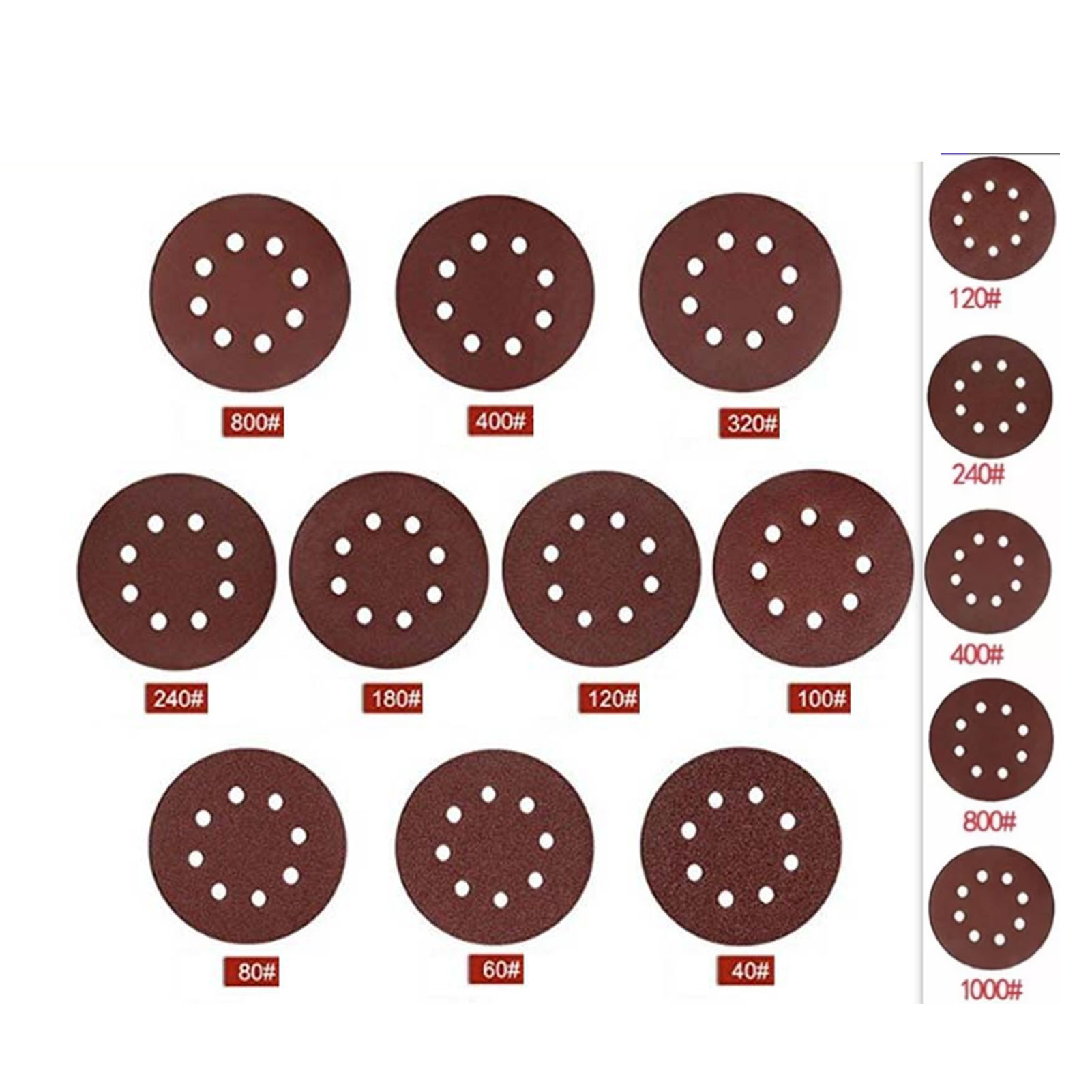 75 Schleifscheiben Mit 12,7 Cm (5 Zoll) Durchmesser, 8 Löchern, 1 Mm Dicke, Körnungen 120, 240, 400, 800 Und 1000, Zum Entfernen Von Rost Und Farbtropfen.