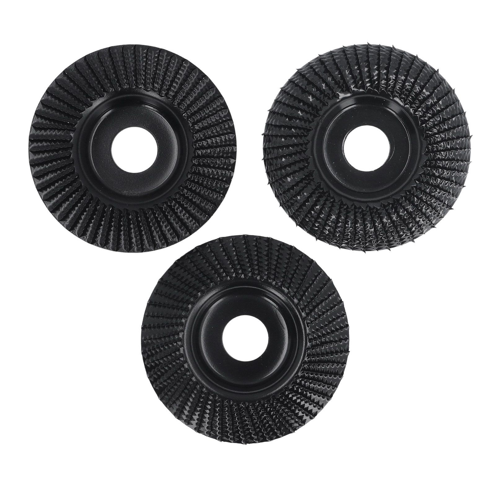 Set Aus 3 Holzschnitzscheiben Für Winkelschleifer, Aus Kohlenstoffstahl, 100 Mm Durchmesser, 22 Mm Innendurchmesser, Schwarz.