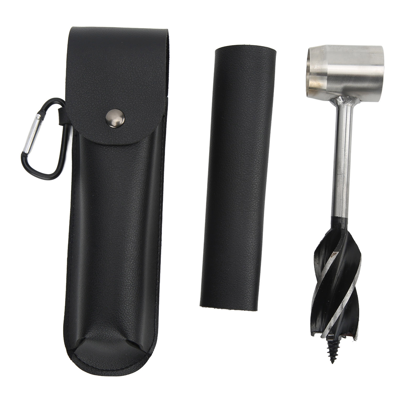Tragbares, Multifunktionales Edelstahl-handbohrer-set Mit Aufbewahrungstasche, Koffer Und Schwarzem Pu-lederbeutel.