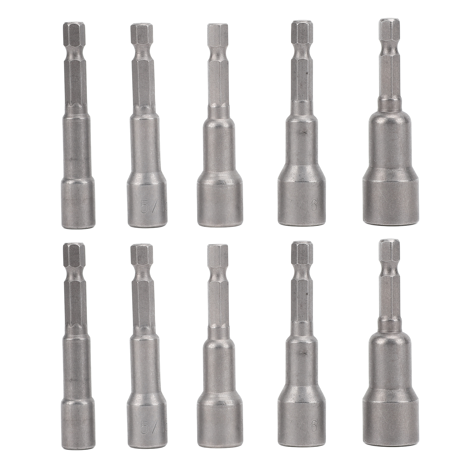 Set Aus 2 Magnetischen Sechskant-steckschlüsseln, 6,35 Mm (1/4 Zoll) Schaft, 65 Mm Steckschlüssel, Inklusive Einstellbohrer: 6,35 Mm (1/4 Zoll), 7,94 Mm (5/16 Zoll), 9,52 Mm (3/8 Zoll), 11,16 Mm (7/16