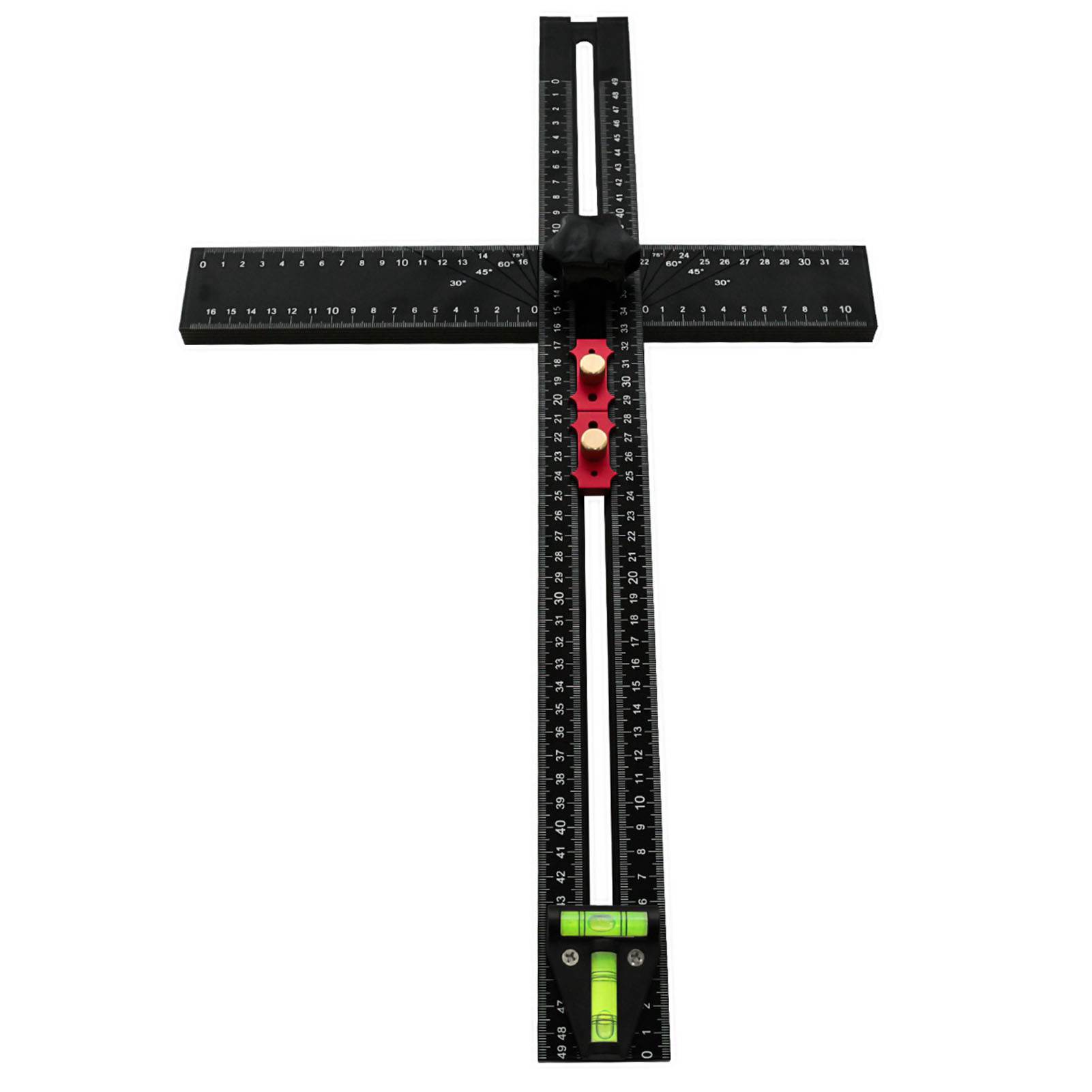 54 Cm T-winkel Mit Wasserwaage, 90°- Und 45°-winkelmesser, Verstellbarer Kombinationslineal Für Holzbearbeitung, Schwarz