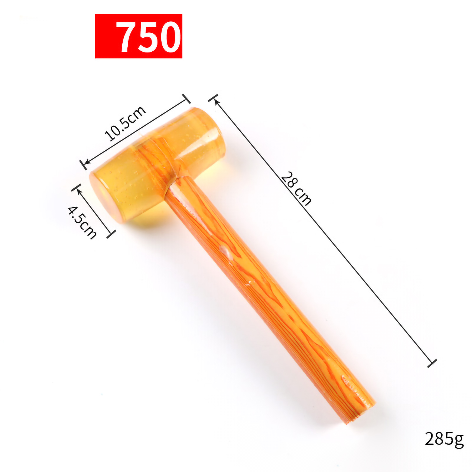 Transparenter Gummihammer Mit Holzgriff Und Aufsatz Für Fliesen Und Möbel, Modell 750, 4,5 Cm