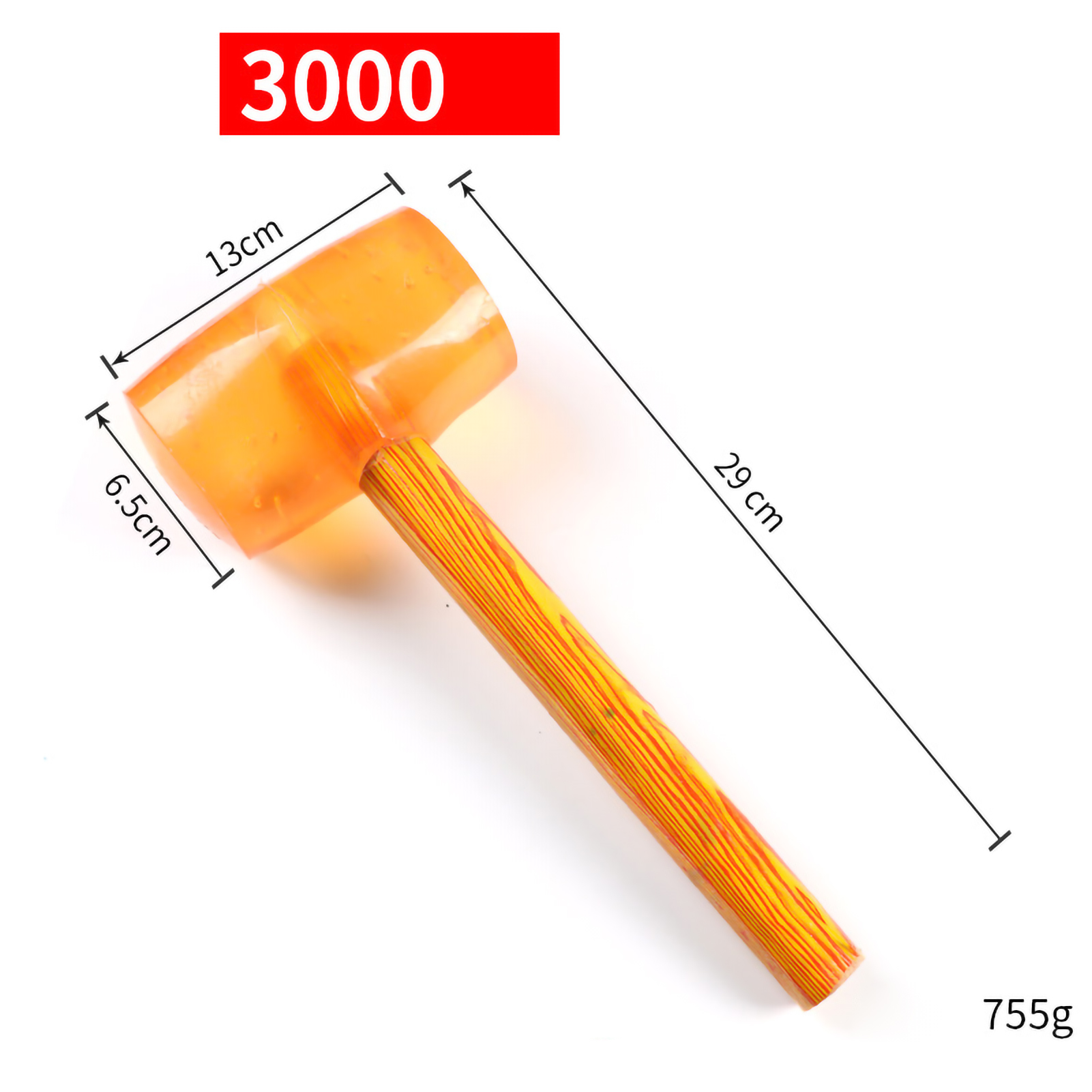 Transparenter Gummihammer Mit Holzgriff Und Befestigungsmaterial Für Fliesen Und Möbel, Typ 3000, 7 Cm