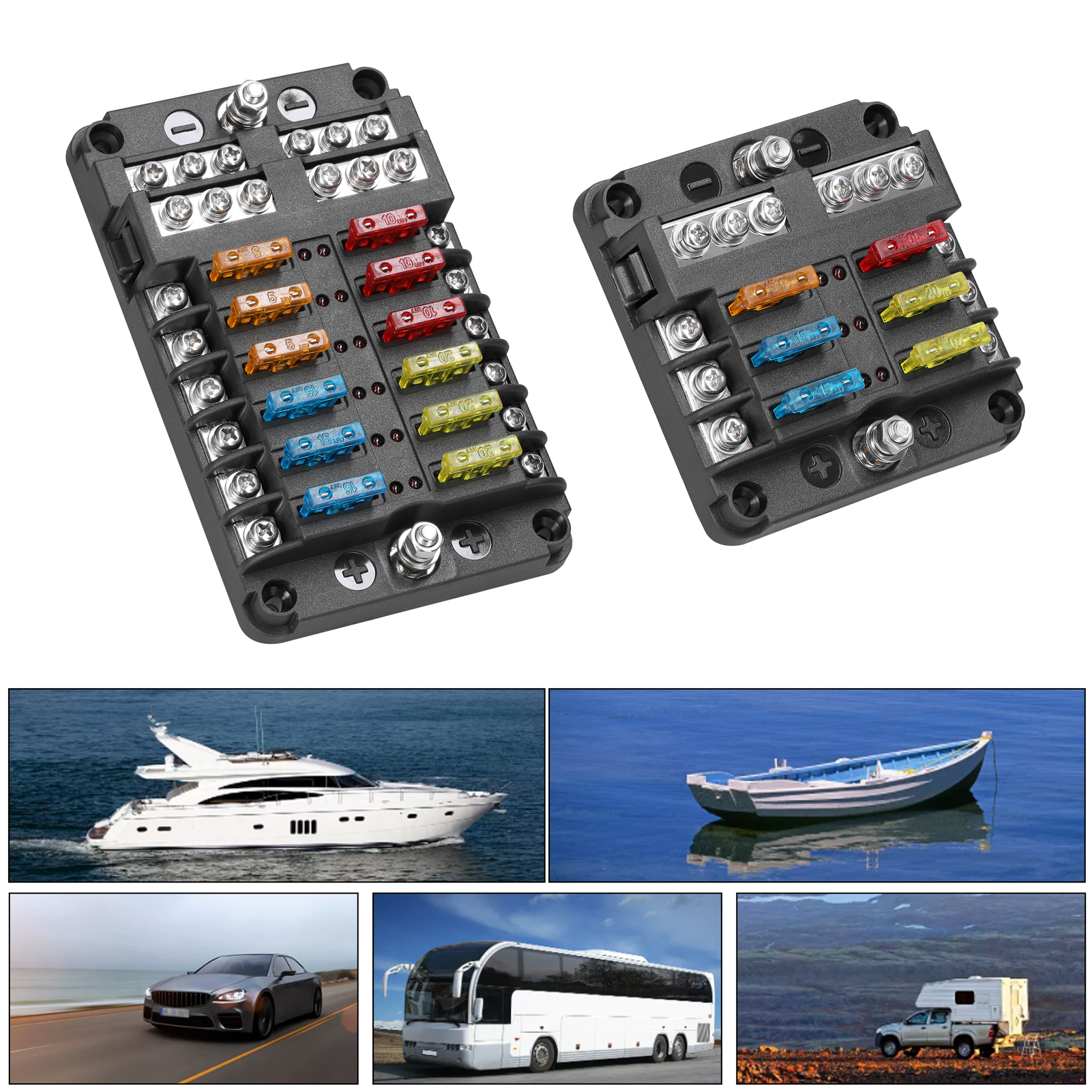 Sicherungskasten Mit Positiven Und Negativen Anoden, Transparenter Abdeckung Und Led-kontrollleuchte Für Auto, Boot, Schifffahrt, Umbaubar, 6 Oder 12 Kanäle (optional)