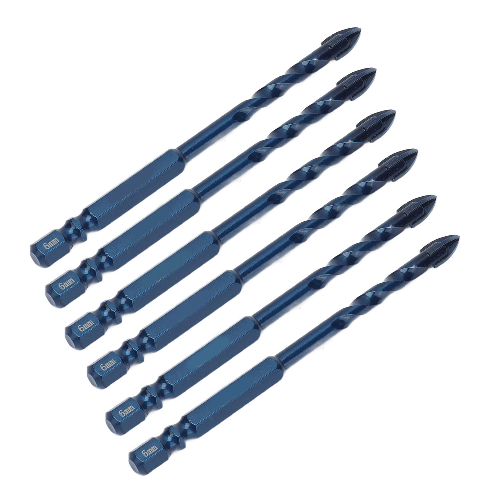 10 Stück Kreuzbohrer Mit Speerspitze, Hartmetall, 1/4"-sechskantschaft, Für Keramik, Marmor, Glas, Dunkelblau, 6 Mm Loch
