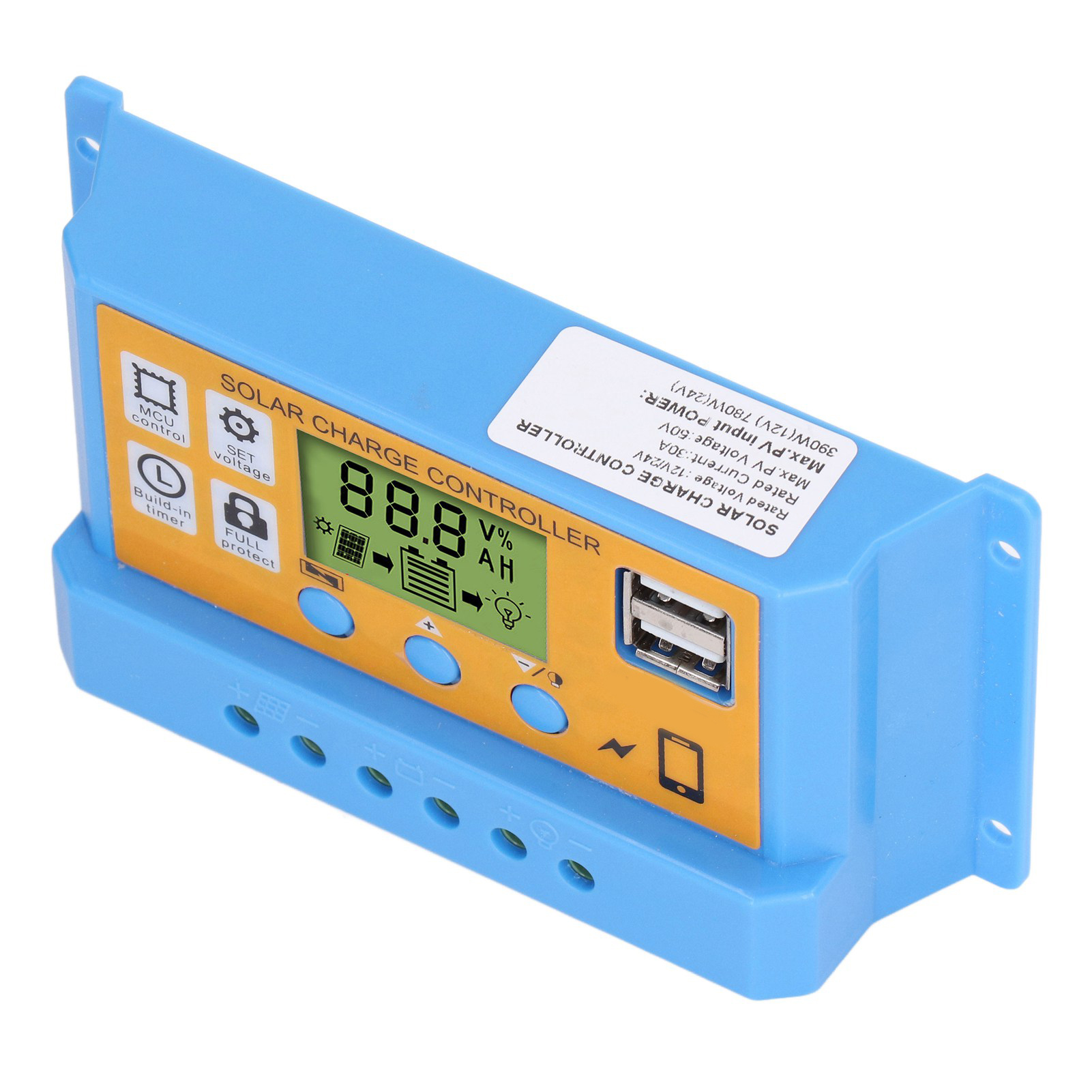 Solarladeregler Mit Digitalanzeige, Intelligenter Batterieregler, 12 V, 24 V, 30 A, 390 W (12 V), 780 W (24 V)