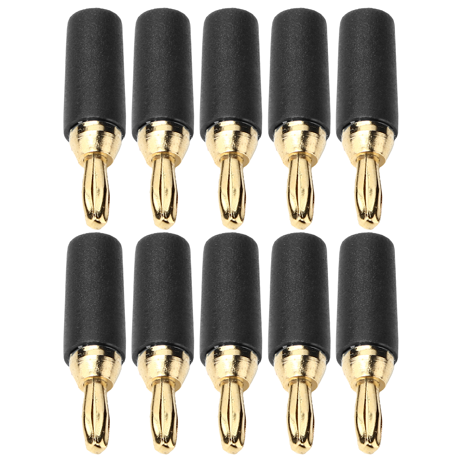10-teiliges Bananenstecker-set (2,5 Mm), Vergoldetes Messing, Lötanschluss, Schwarz
