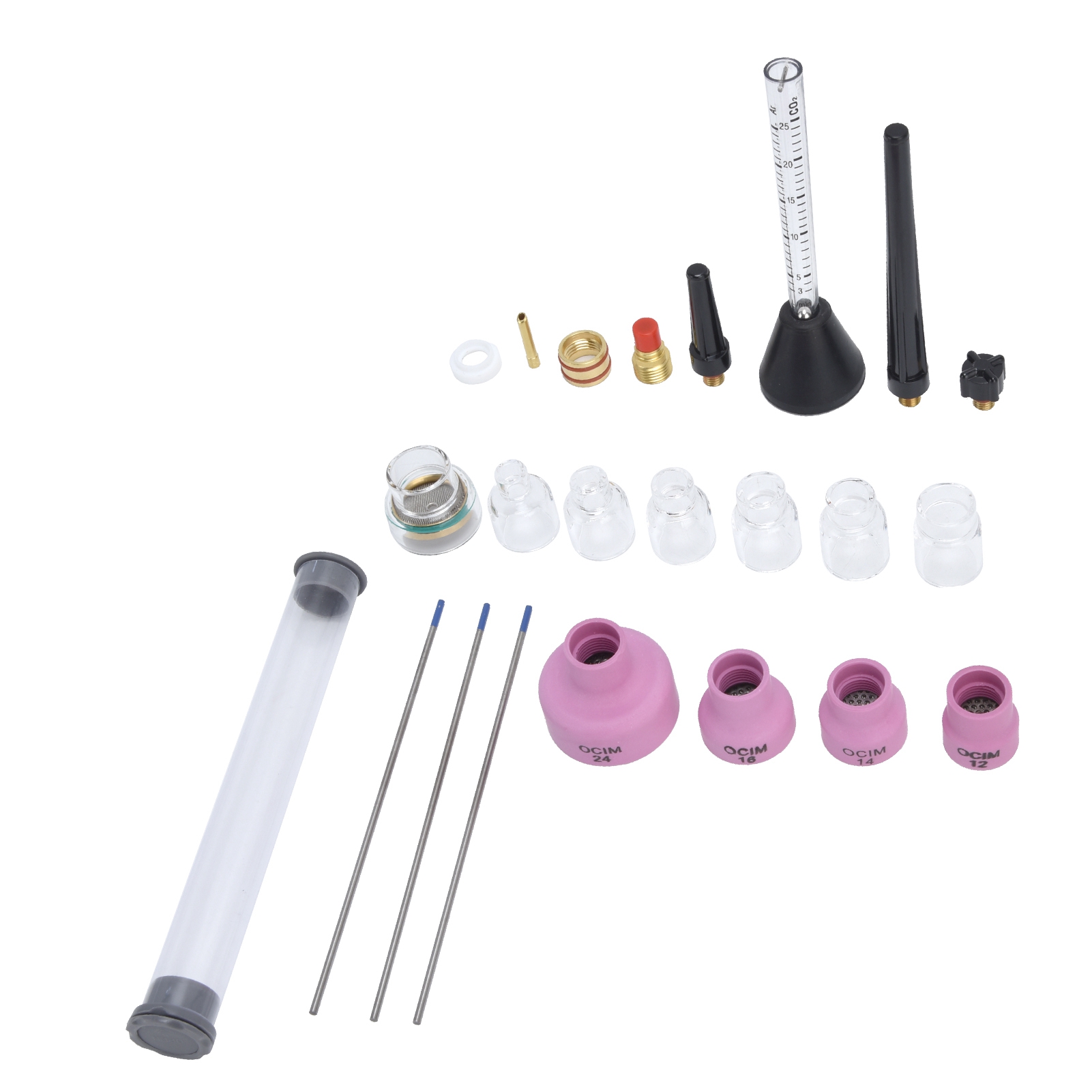 Argon-lichtbogenschweißdüsen-set Mit Gasdurchflussmesser, Wolframnadel-dichtungsring 2,4 Mm Für Wp‑9/20