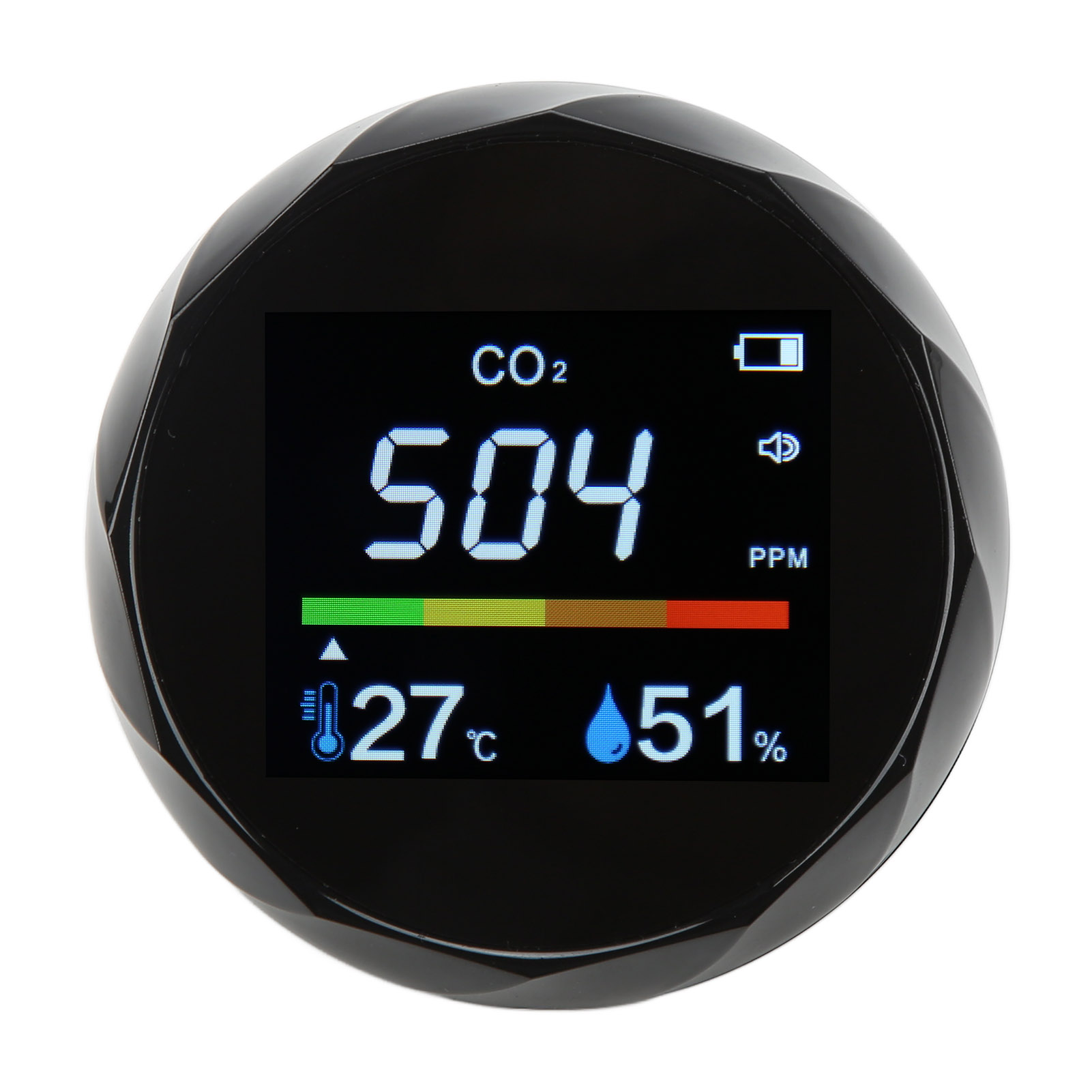 Co2-monitor, Kohlendioxid, Temperatur, Luftfeuchtigkeit, 3-in-1-luftqualitätsmessgerät, Tragbar, Zn‐2co6, Schwarz