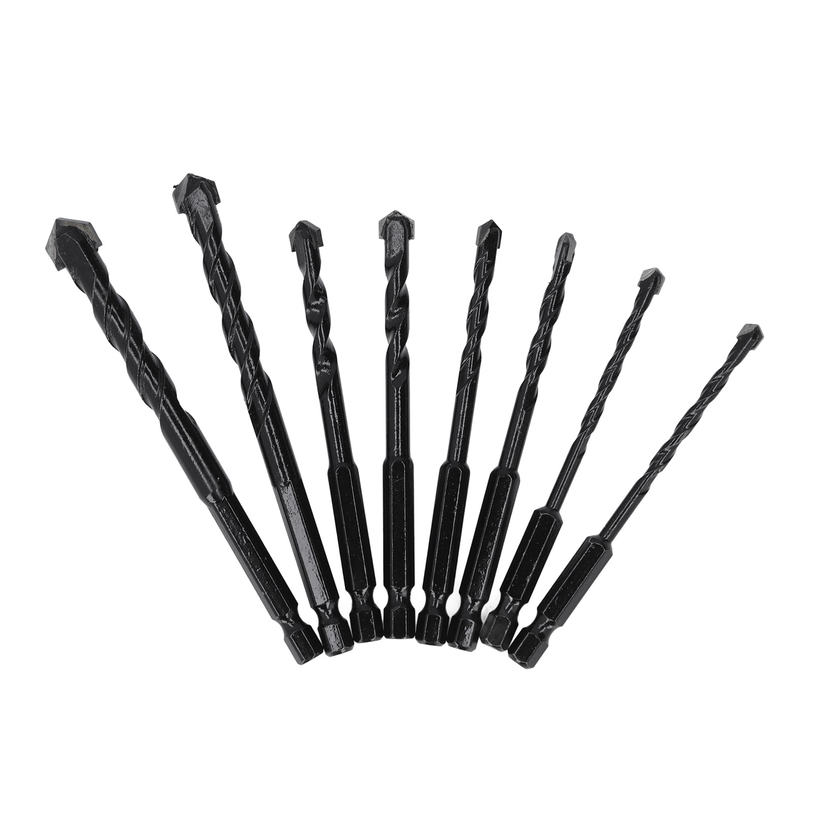 8-teiliges Steinbohrer-set Aus Hartmetall, 6,35 Mm Sechskantschaft, Schwarz, Für Fliesen Und Beton