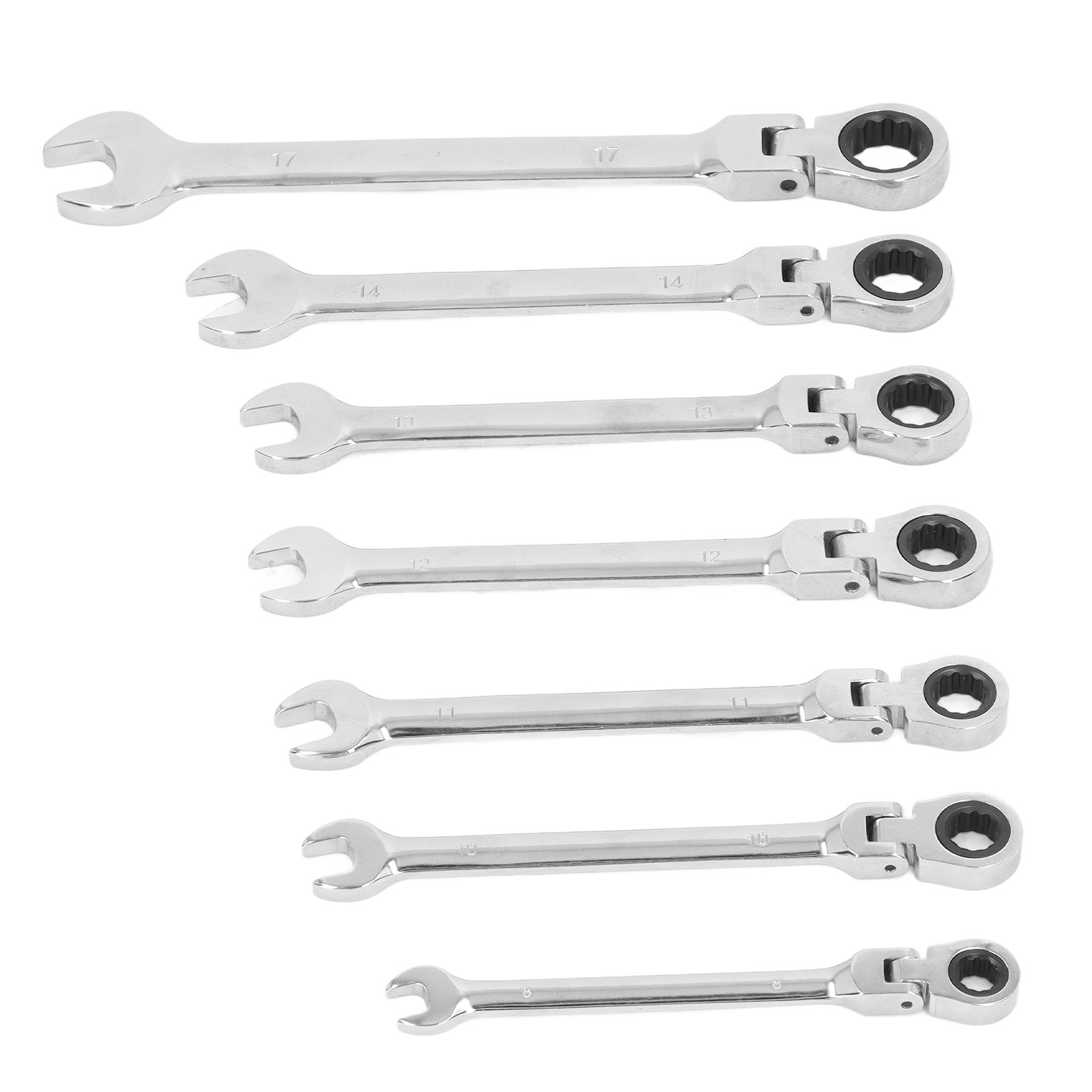 7-teiliges Ratschenschlüssel-set Mit 180°-flexkopf, Rostfrei, Für Wartungs- Und Reparaturarbeiten