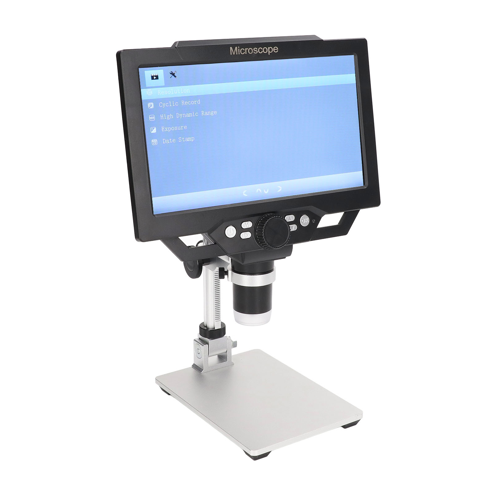 Digitales Mikroskop, 12 Mp, 1600-fache Vergrößerung, 9-zoll-bildschirm, Usb-anschluss, Verstellbare Halterung, 8 Leds, 100–240 V, Eu-stecker