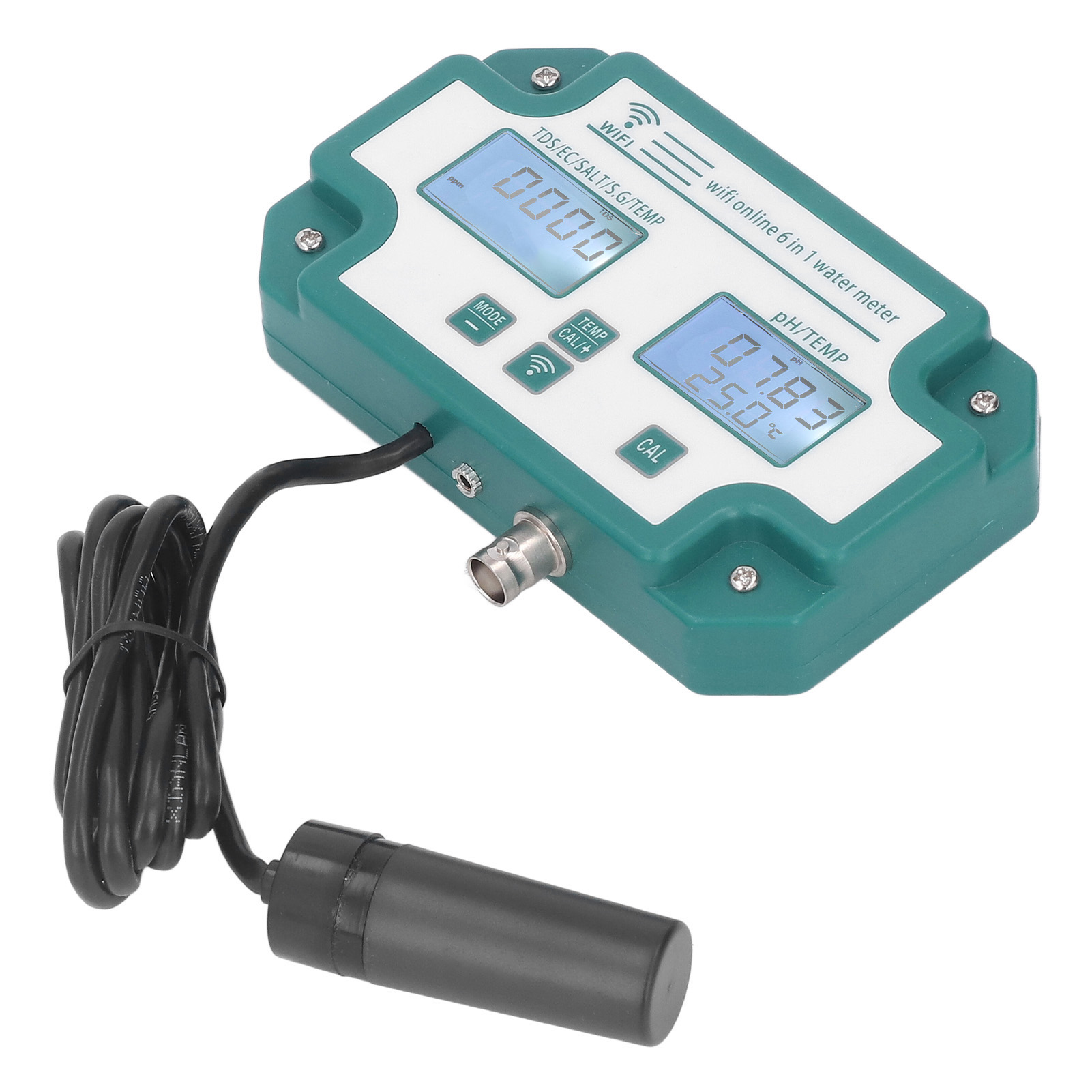 Hochpräzises 6-in-1-wasserqualitätsmessgerät: Ph-wert, Tds, Ec, Sg, Salzgehalt, Temperatur. Mit Wlan-verbindung. Eu-stecker, 220–240 V.