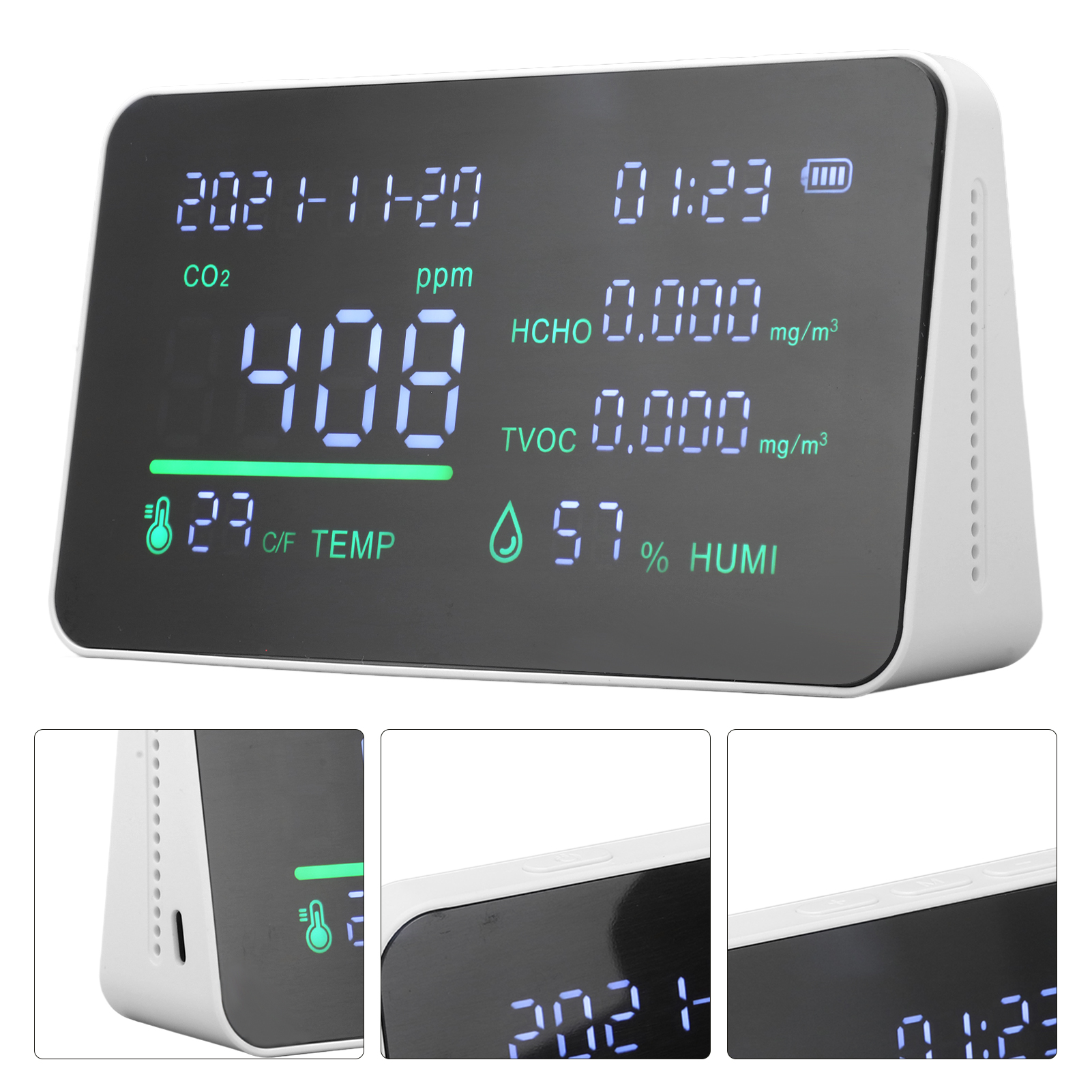 Luftqualitätsmonitor 6 In 1: Intelligenter Co2-, Tvoc- Und Hcho-detektor Für Lufttemperatur, Luftfeuchtigkeit Und Kohlendioxid (weiß)