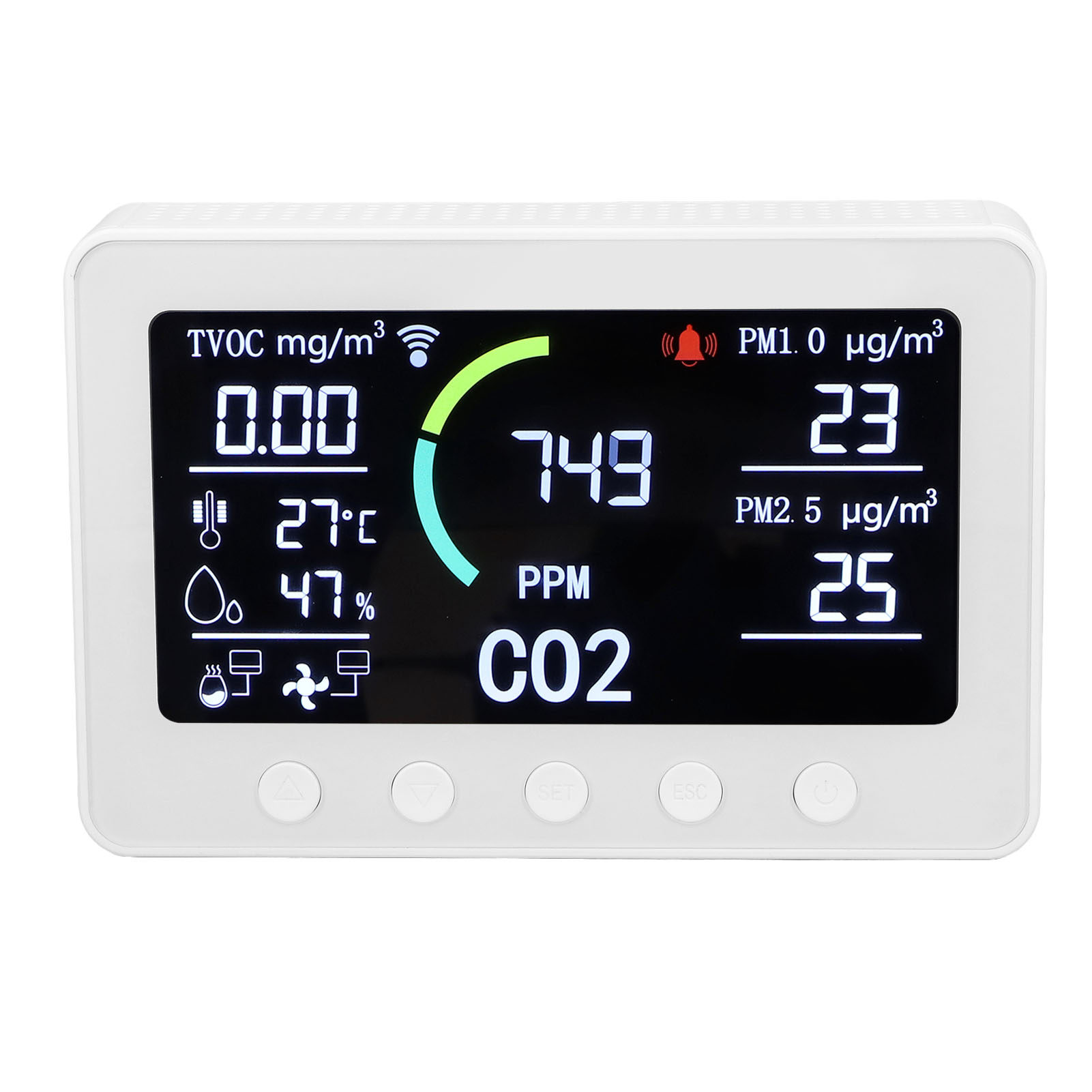 Intelligenter Luftqualitätsdetektor Mit Lcd-anzeige, Kohlendioxid-, Temperatur- Und Feuchtigkeitsmessung, Ac100–240v, Eu-stecker