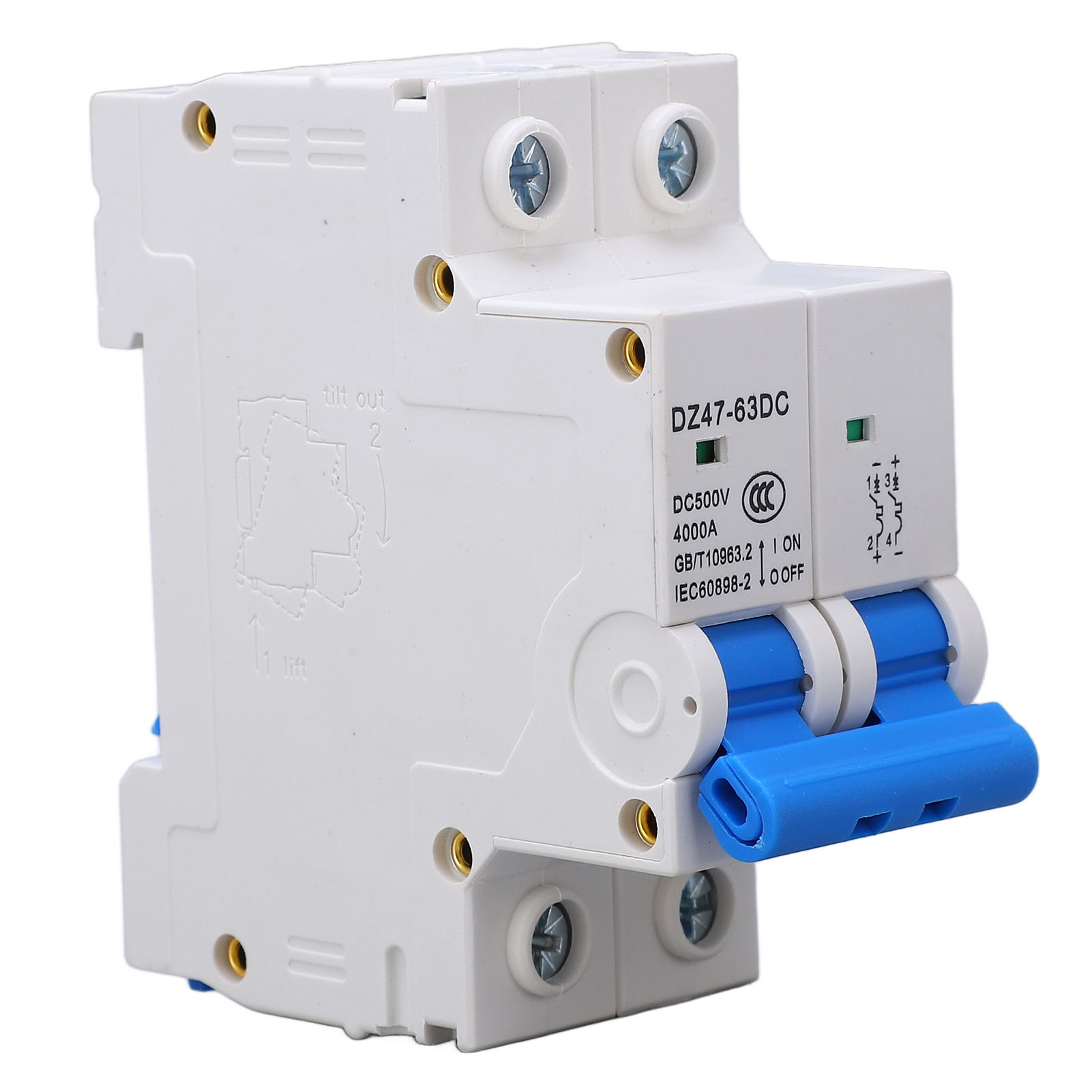 Dc-miniatur-leistungsschalter, Verbessert, 2-polig, 500 V, Luft, Für Solar-pv-systemmodule, Netzanschluss 40 A
