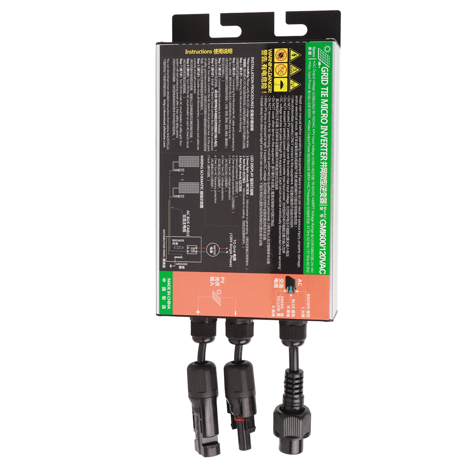 Solar-mikrowechselrichter, Netzgekoppelt, Mppt-gesteuerter Sinus-wechselrichter, 120 V Wechselstrom, 600 W