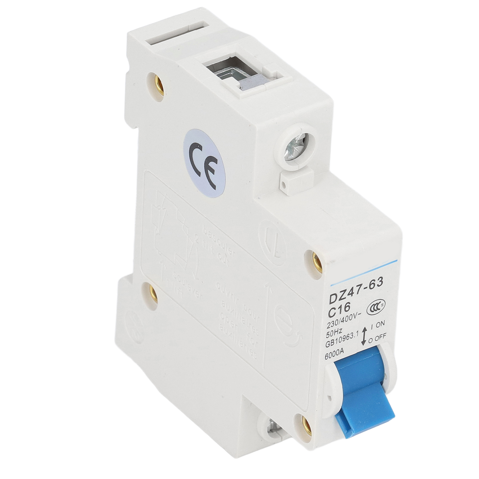 1-poliger Leitungsschutzschalter Pa66, Kurzschlussschutz, Din-schienenmontage, Abschaltvermögen 6000 A, 230 V, 400 V, 16 A