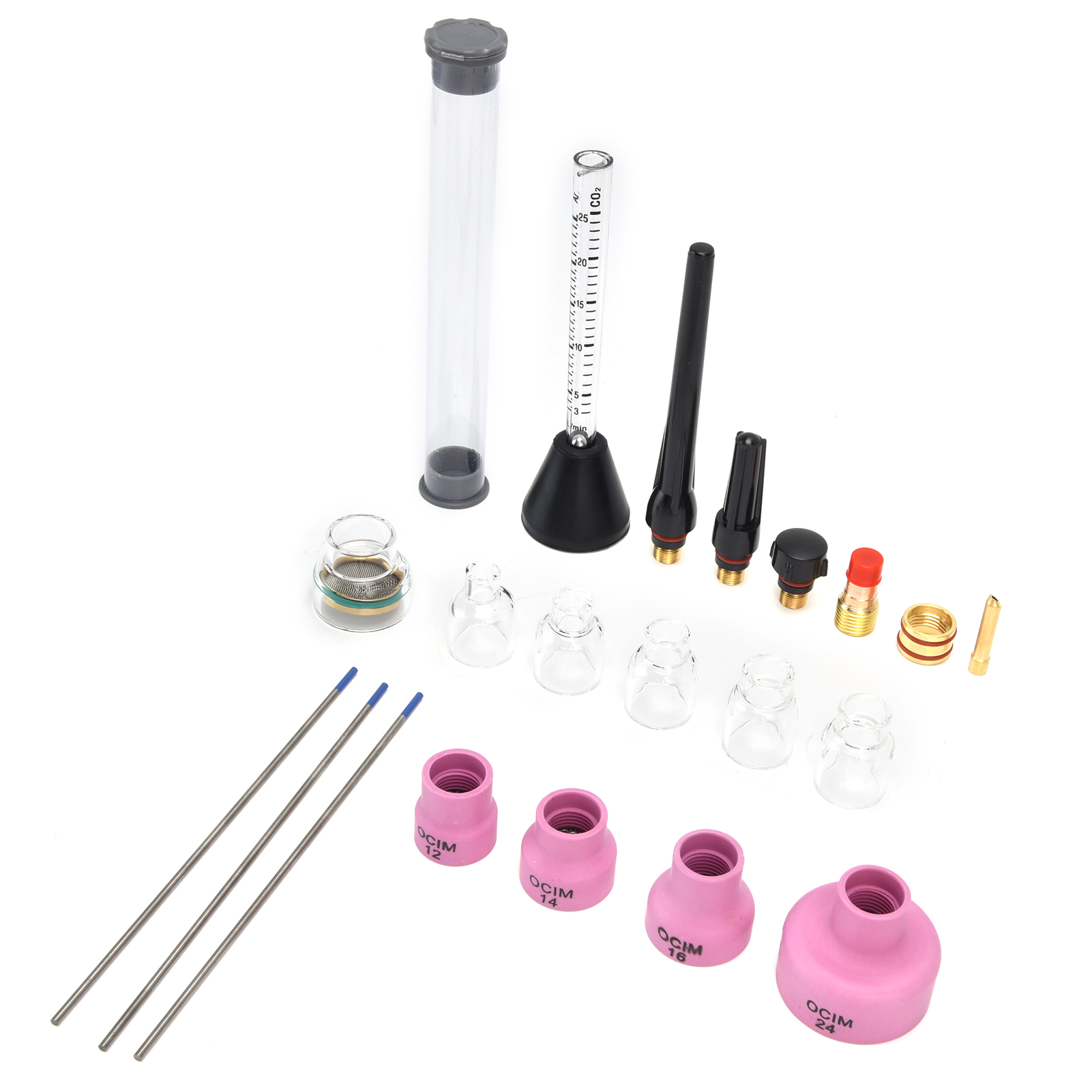 Argon-lichtbogenschweißdüsen-set Mit Gasdurchflussmesser, Wolframnadel-dichtungsring 2,4 Mm Für Wp‑17/18/26