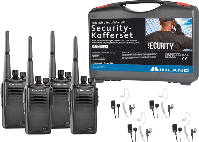 MIDLAND G15 S4 - PMR Funkgerät, Security-Koffer, 4er Set
