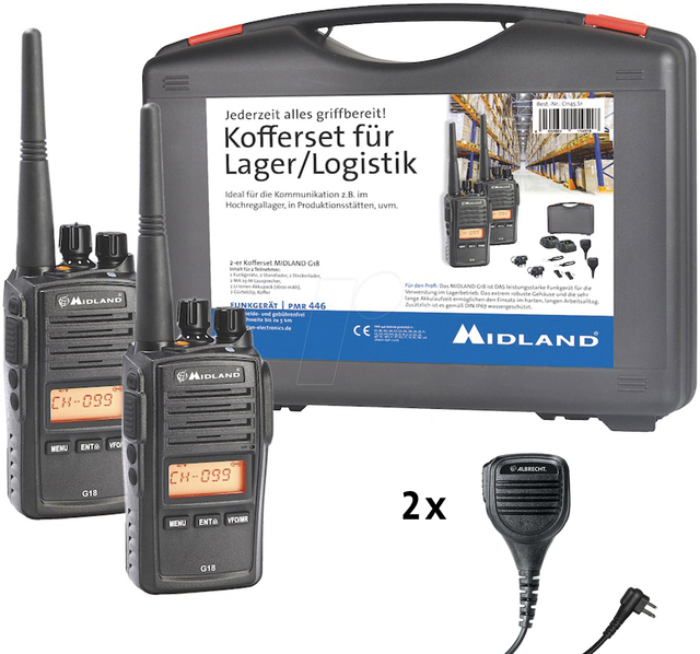 MIDLAND G18 S1 - PMR Funkgerät, Security-Koffer, 2er Set