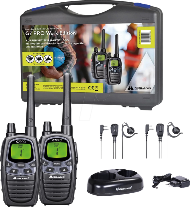MIDLAND G7 P-K-2 - Funkgeräte, G7 Pro, PMR+LPD, 16/69 Kanäle, 2er Kofferset