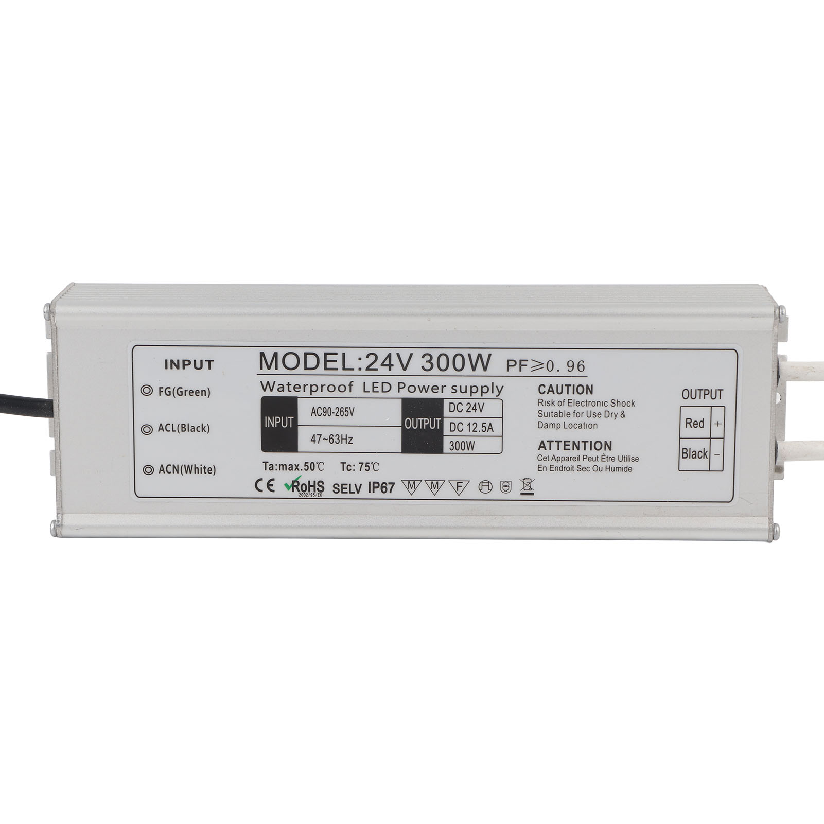 Wasserdichter Led-treiber Ip67 Konstantspannungs-netzteil-transformator-adapter 300 W Ac 100–265 V Eu-stecker 24 V 0–12,5 A Ausgang