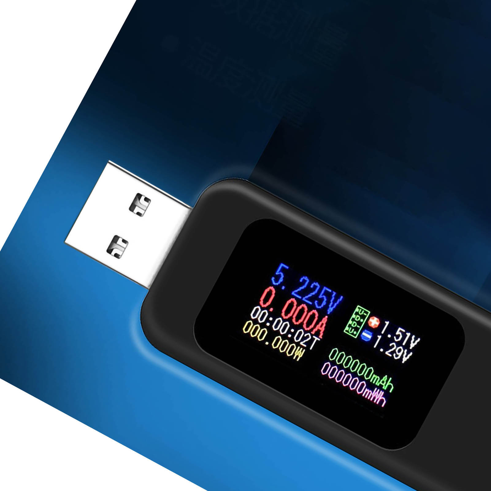 Multifunktions-strom-, Spannungs- Und Batteriekapazitätsmessgerät Mit Lcd-display Und Usb-anschluss, Schwarz