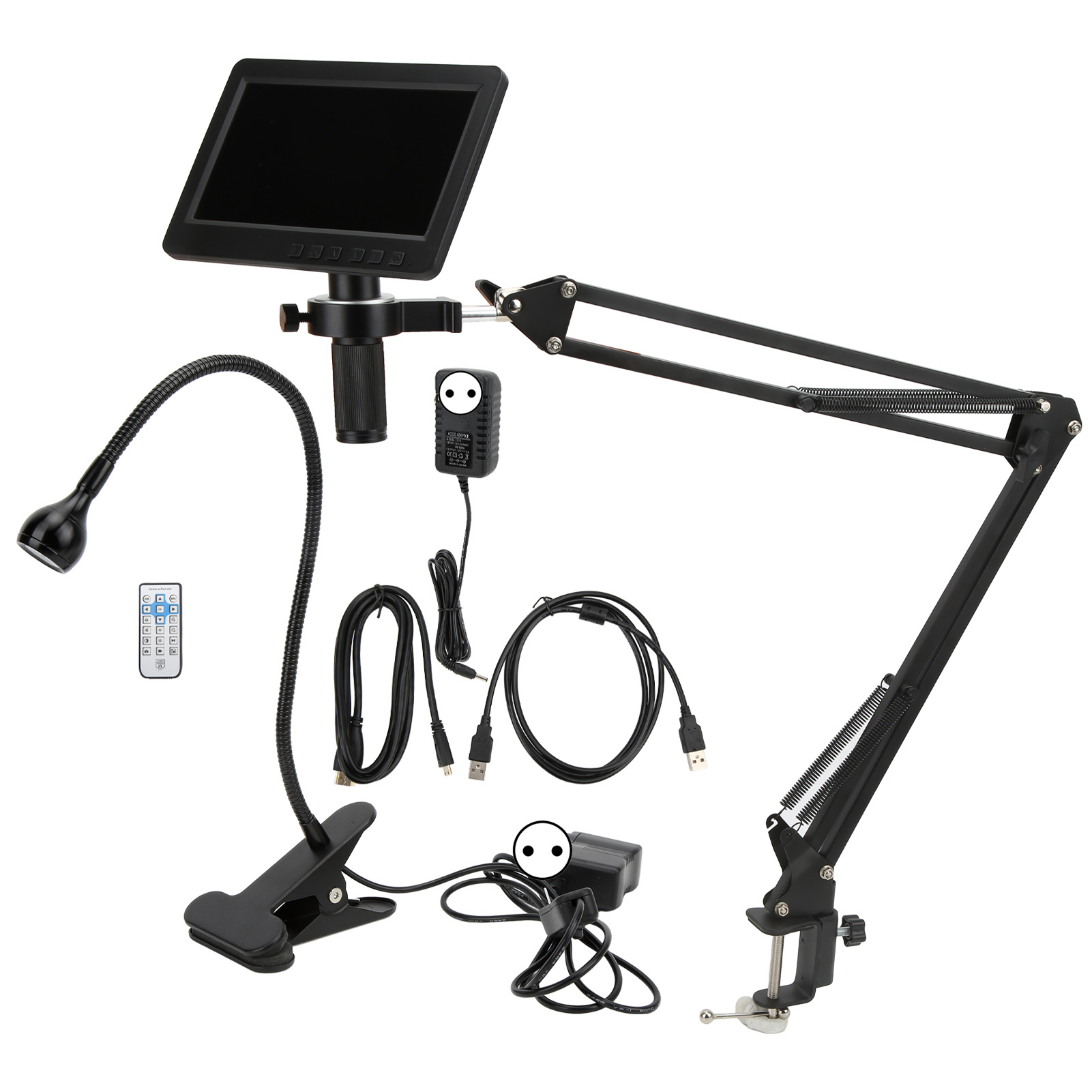 Usb-digitalmikroskop 150x 1080p Mit Faltbaren Led-leuchten, Usb-digitalmikroskop-recorder Mit 7-zoll-lcd-display, Ac100–240v (eu-stecker)