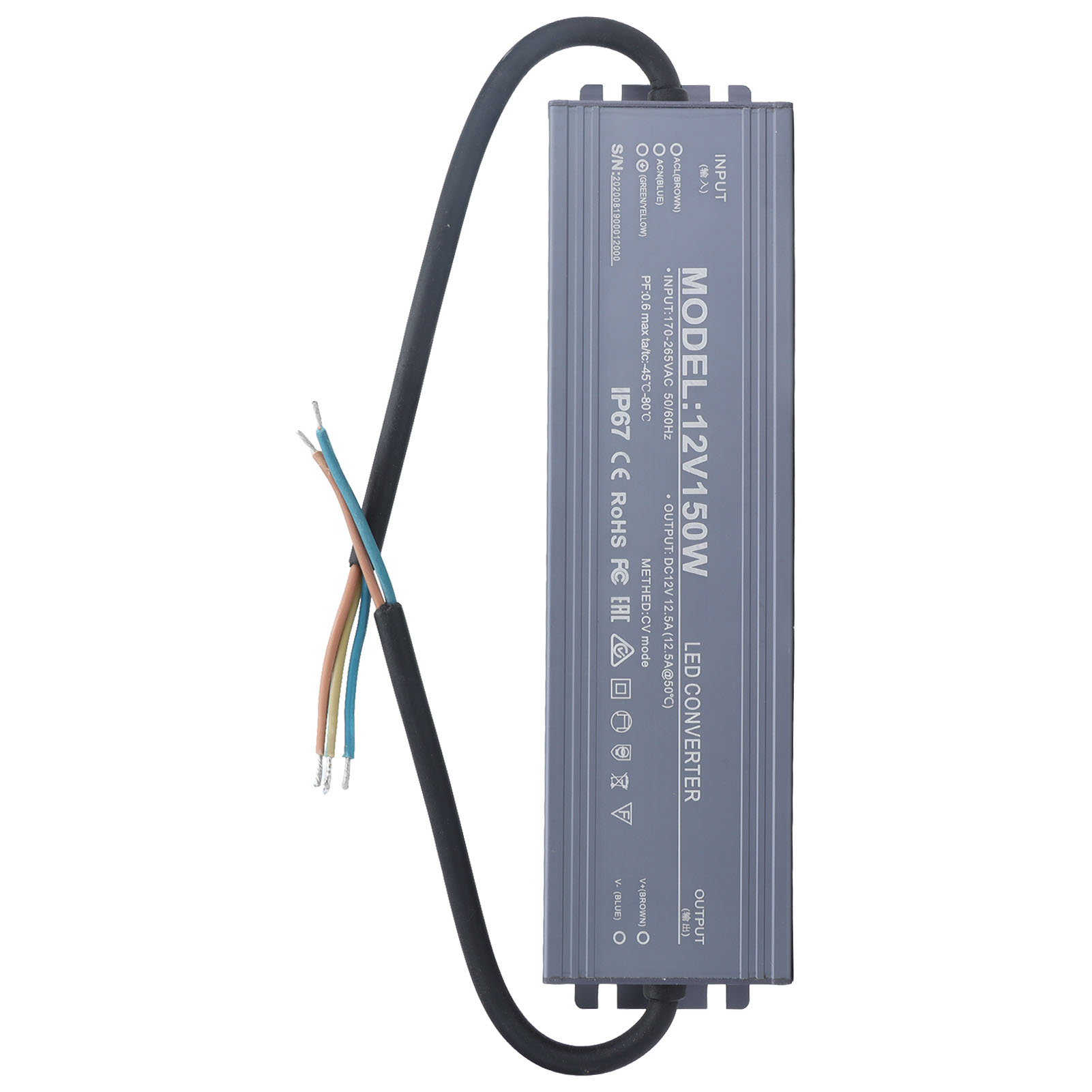 Ip67 Wasserdichtes Netzteil Led-treiber Transformator Spannungswandler Adapter Ac170–265v Eingang 12v 12,5a