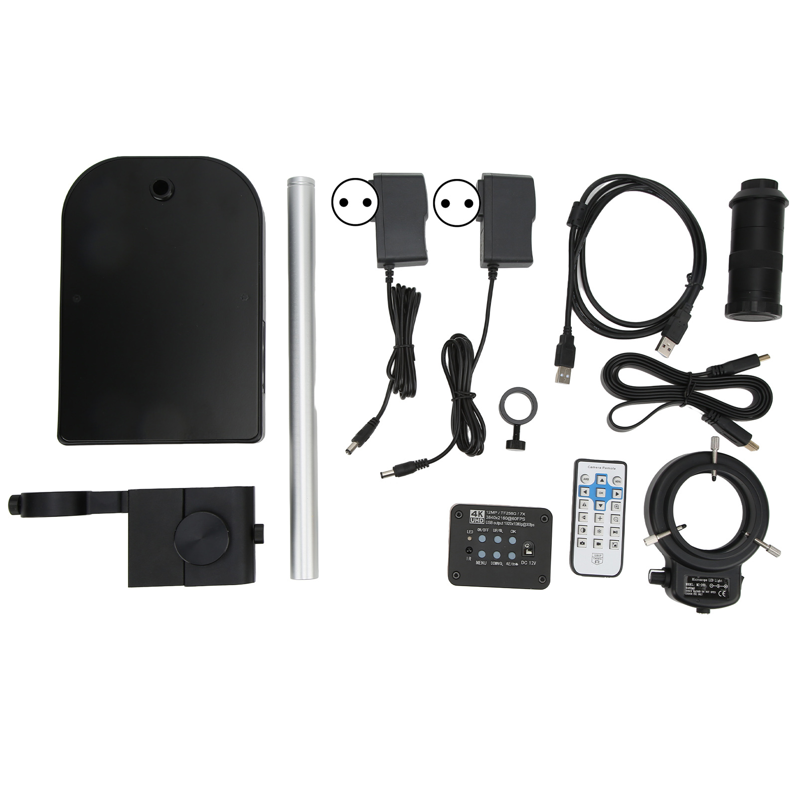 Industriemikroskopkamera 4k 12mp 130x Objektiv Hd Multimedia-schnittstelle Usb-ausgang 144 Led-videomikroskop Ac 100–240v Eu-stecker