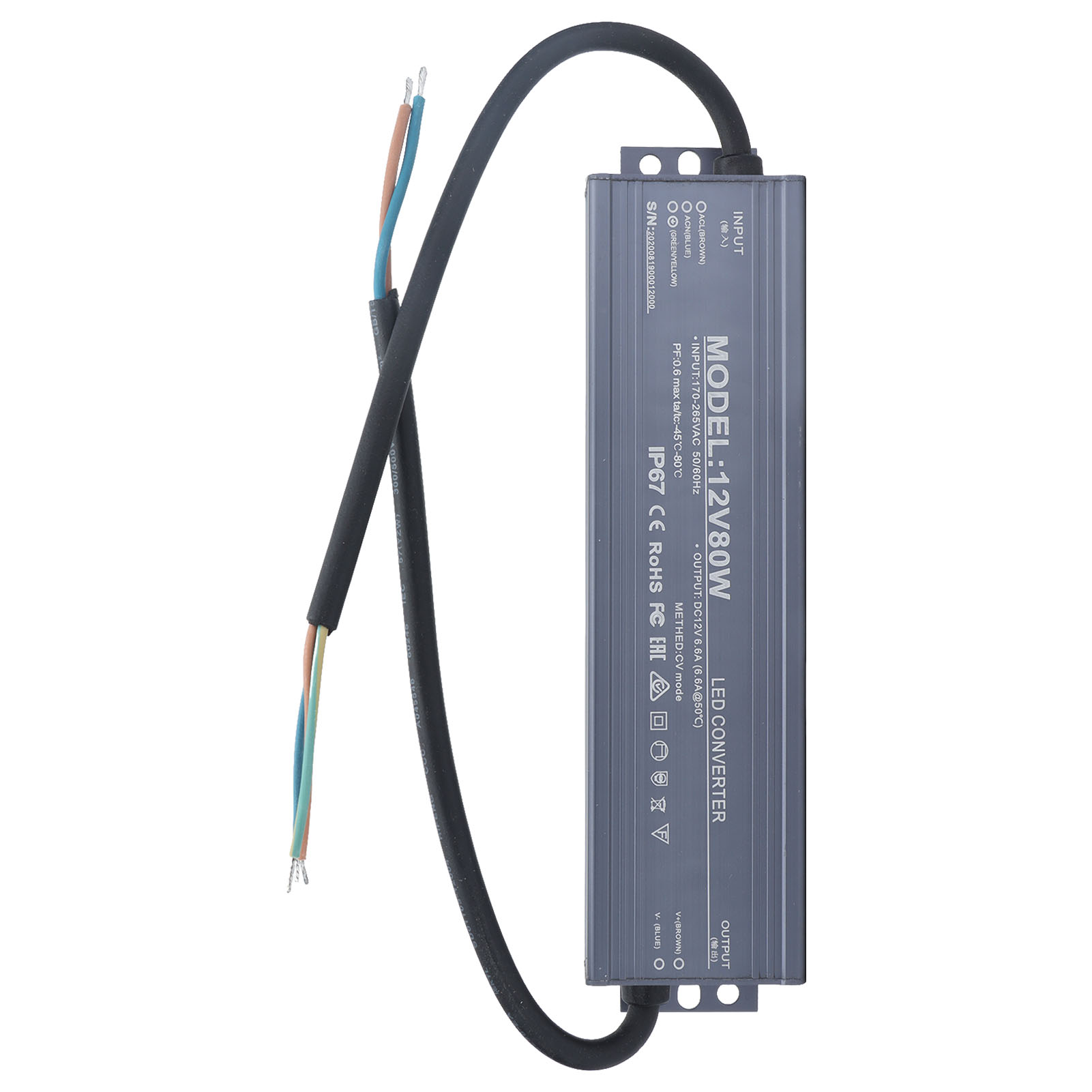 Ip67 Wasserdichtes Netzteil Led-treiber Transformator Lichtspannungswandler Ac170–265v Eingang 12v 6,6a