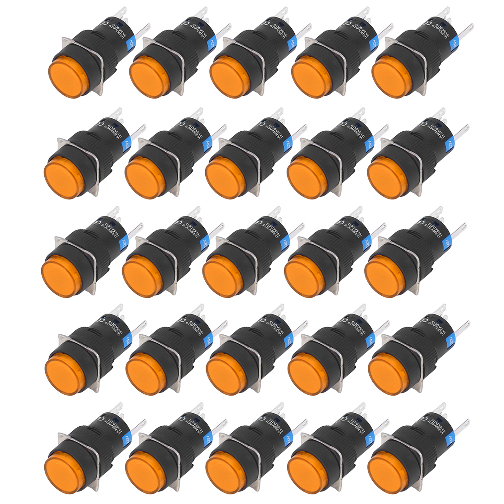 25 Stück 16 Mm 5-polige Drucktaster, Runde, Selbstverriegelnde Netzschalter Mit Leuchte, 220 V, Gelb