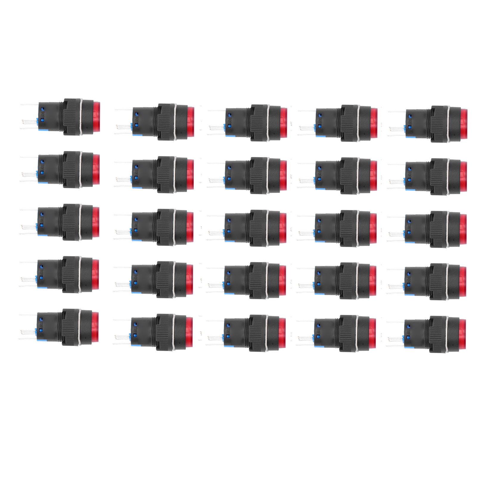 25-teiliges Set Mit 5-poligen, 16 Mm Großen, Selbstverriegelnden Tasterschaltern (momentan-taster) Mit Leuchte (24 V) Für Geräte (rot)