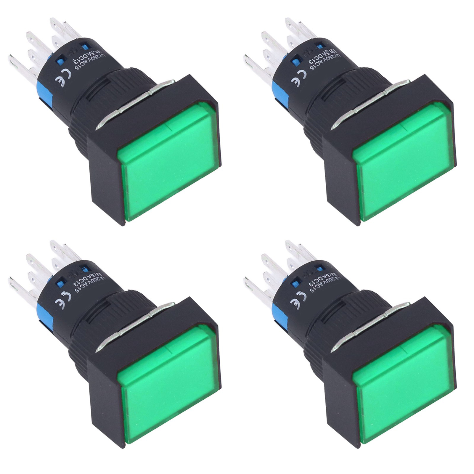 25 Stück Mikro-quadrat-drucktaster, Abs-messing, Selbstverriegelnd, Mit Beleuchtung, 16 Mm, 12 V, Grün