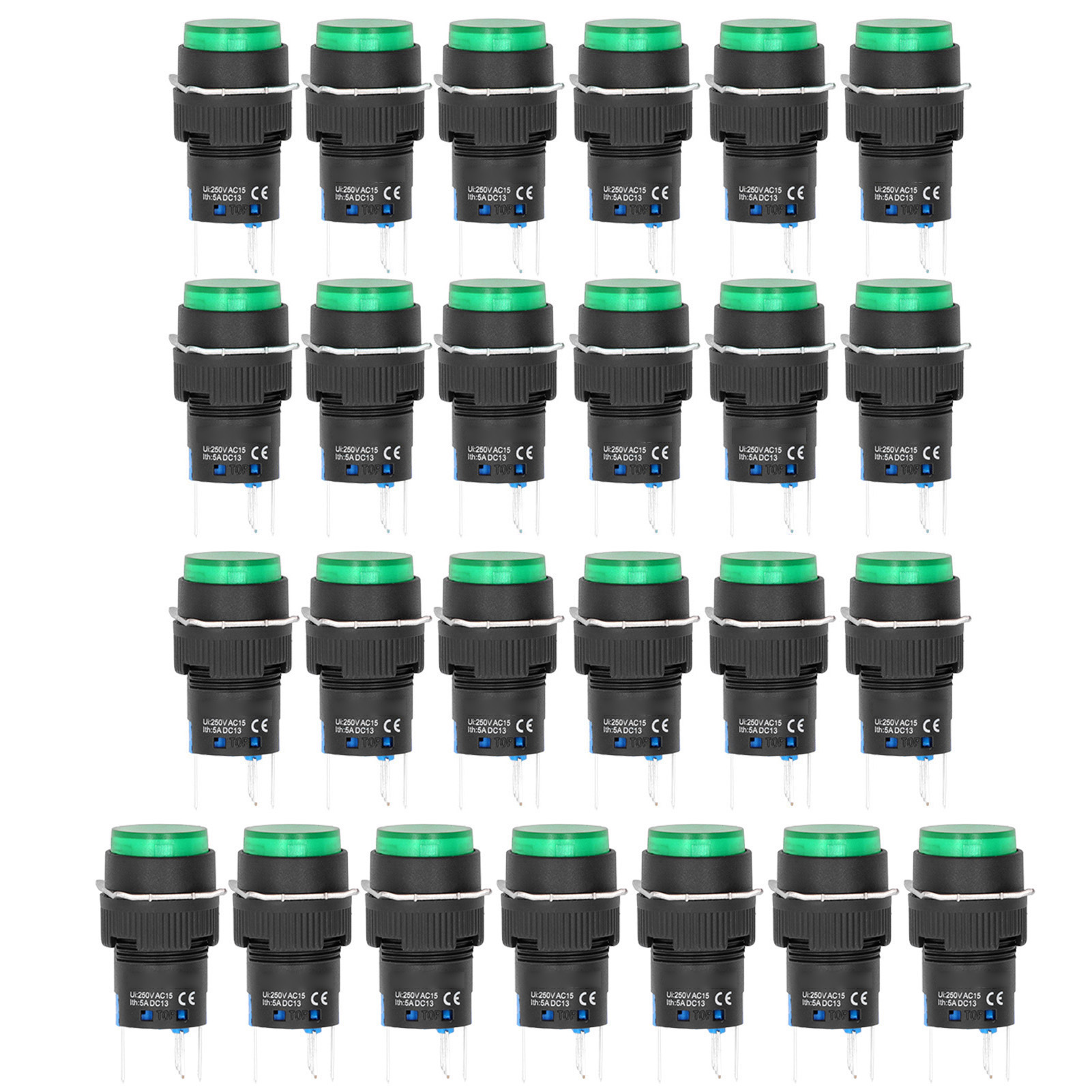 25 Stück Drucktaster, 16 Mm, Mini-rundtaster Mit Selbstrückstellung Und Leuchte, 12 V, Für Automatisierungsanlagen, Grün