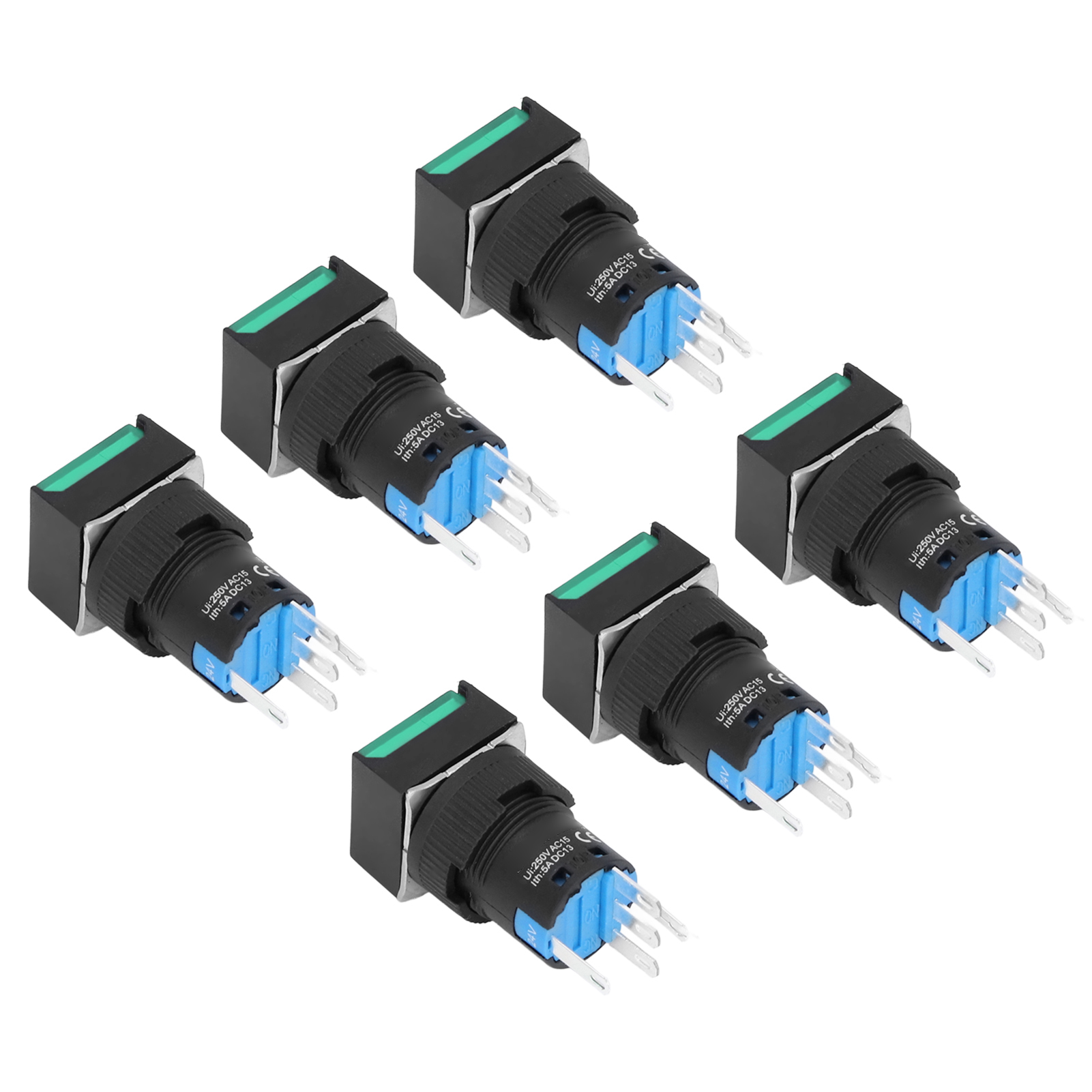 25 Stück Kleine, Selbstverriegelnde Quadratische Drucktaster Mit Beleuchtung, 16 Mm, 24 V, 5 A, Grün