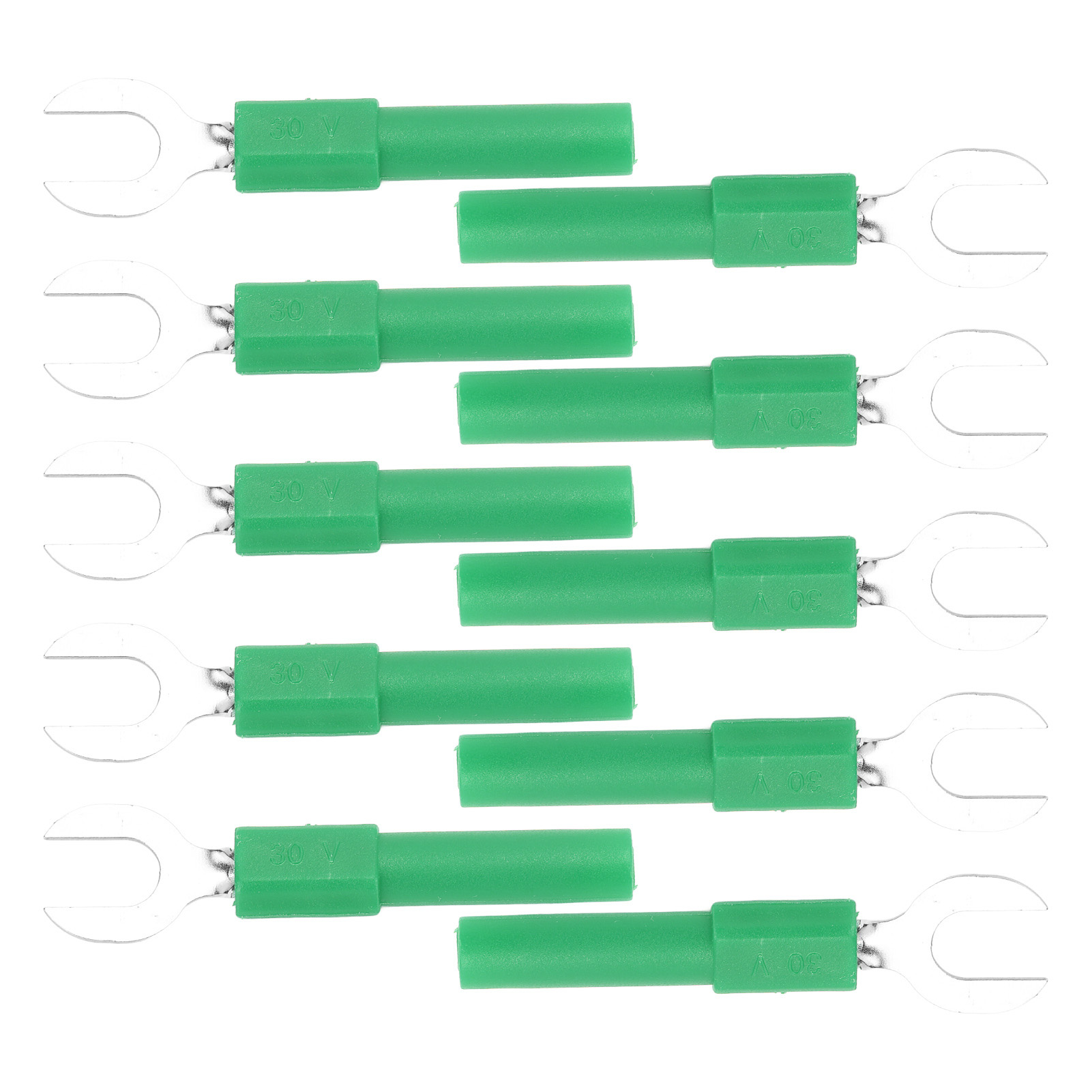 10 Stück Gabelkabelschuhe Aus Messing, 6 Mm/0,2 Zoll, Y-förmig, 4 Mm/0,2 Zoll Loch, Bananenstecker, 30 V Ac – 60 V Dc, Max. 10 A, Grün
