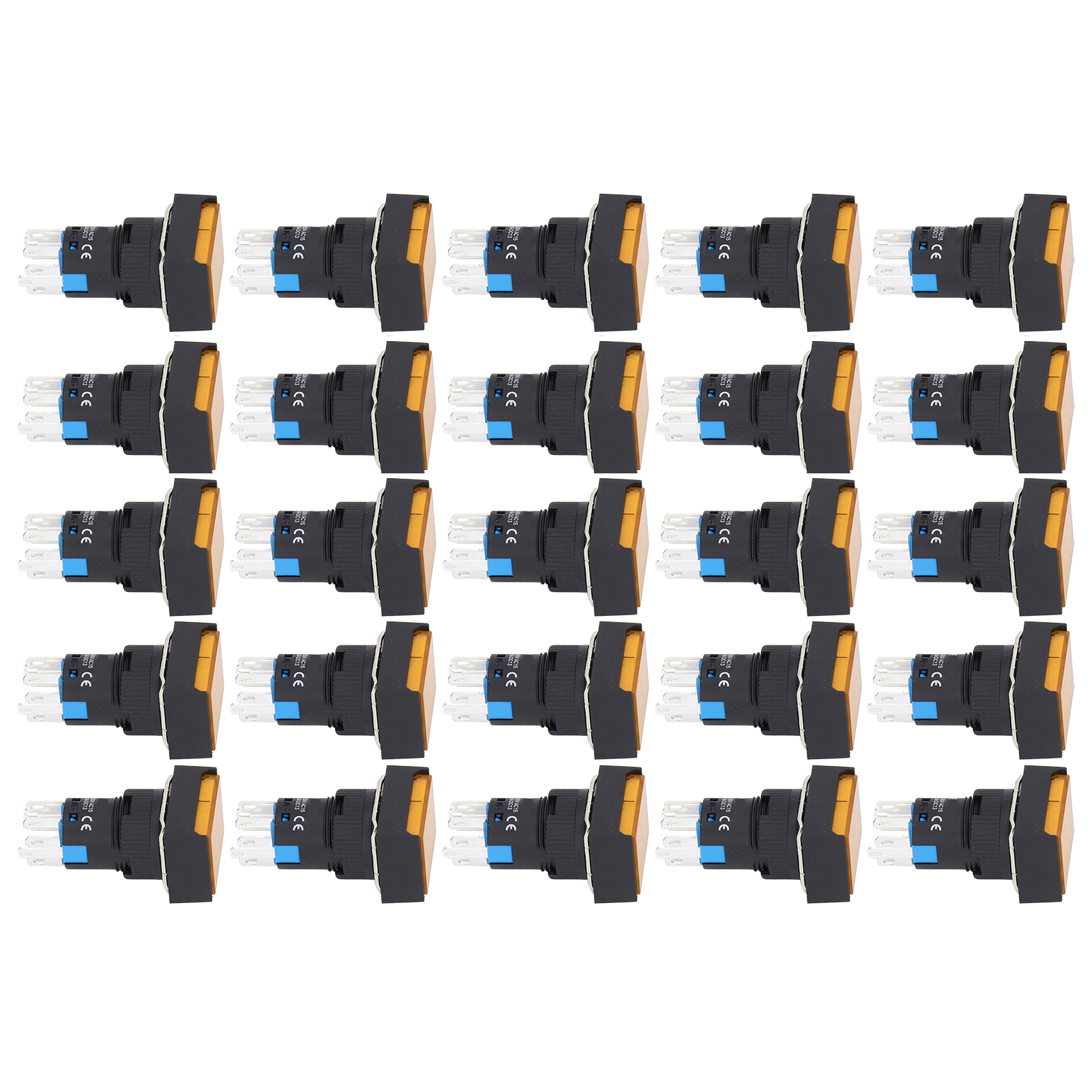 25 Stück Quadratische Drucktaster Aus Abs-messing, Selbstverriegelnd Mit Leuchte Für Verteilerkästen, 16 Mm, 24 V, Gelb