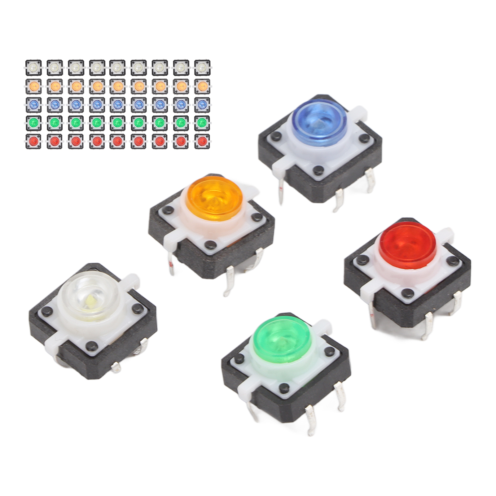 50 Stück Mini-momentan-drucktaster, Rückstellbar, Rot, Gelb, Blau, Grün, Weiß, Mit Led-lampe, 12 V Dc