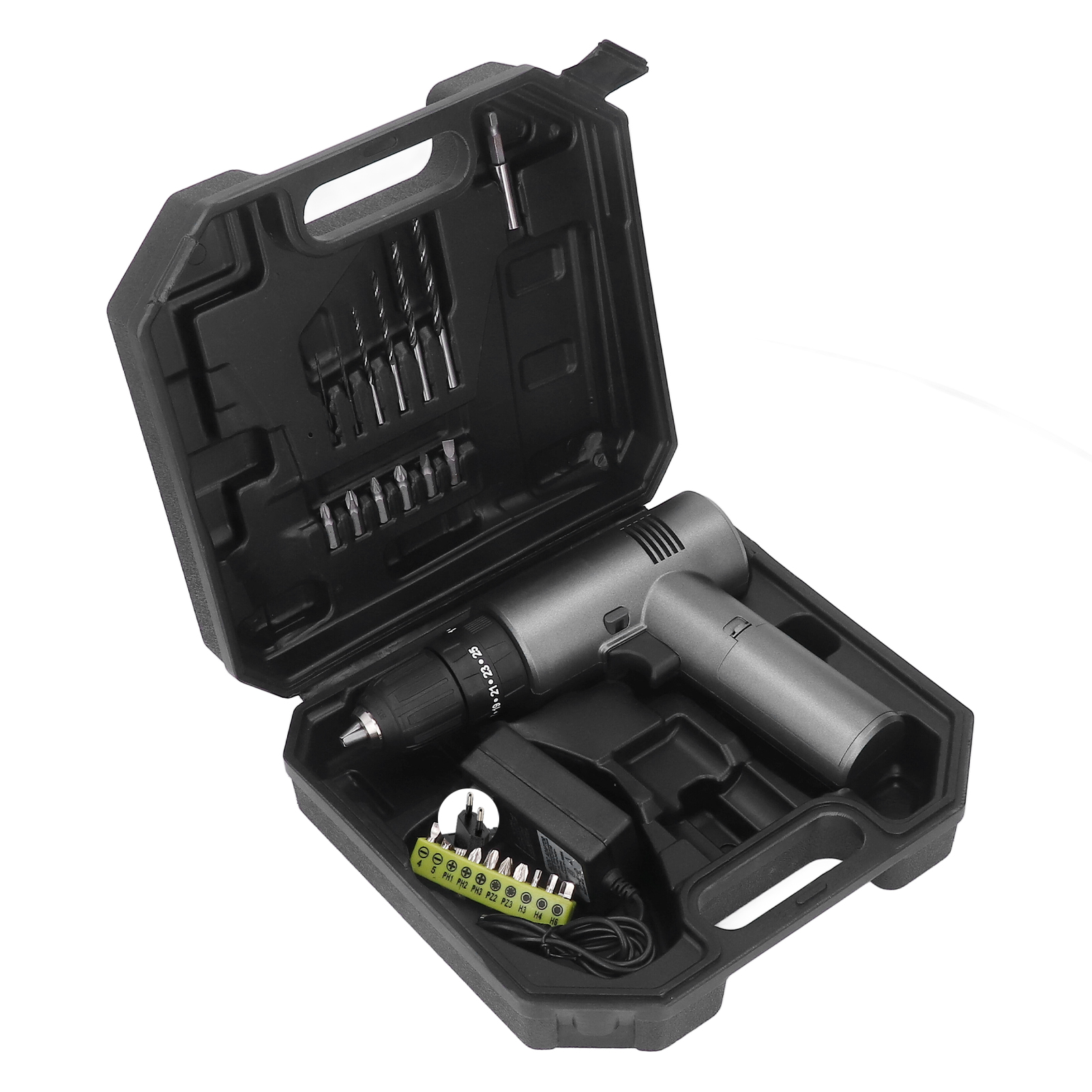 Akku-bohrschrauber, Gebürsteter Motor, Led-digitalanzeige, 2 Geschwindigkeitsstufen, Hohe Leistung (30 Nm Drehmoment), 100–240 V Wechselstrom, Eu-stecker