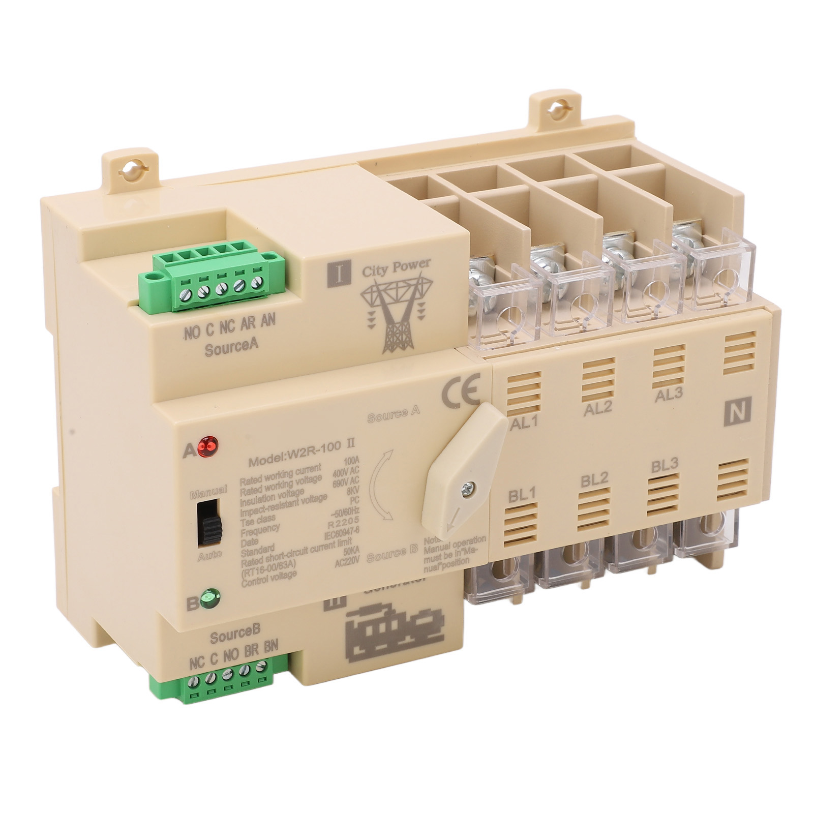 Automatischer Umschalter Für Zwei Stromversorgungen, 4-polig, 100 A, Silberkontakt, 220 V