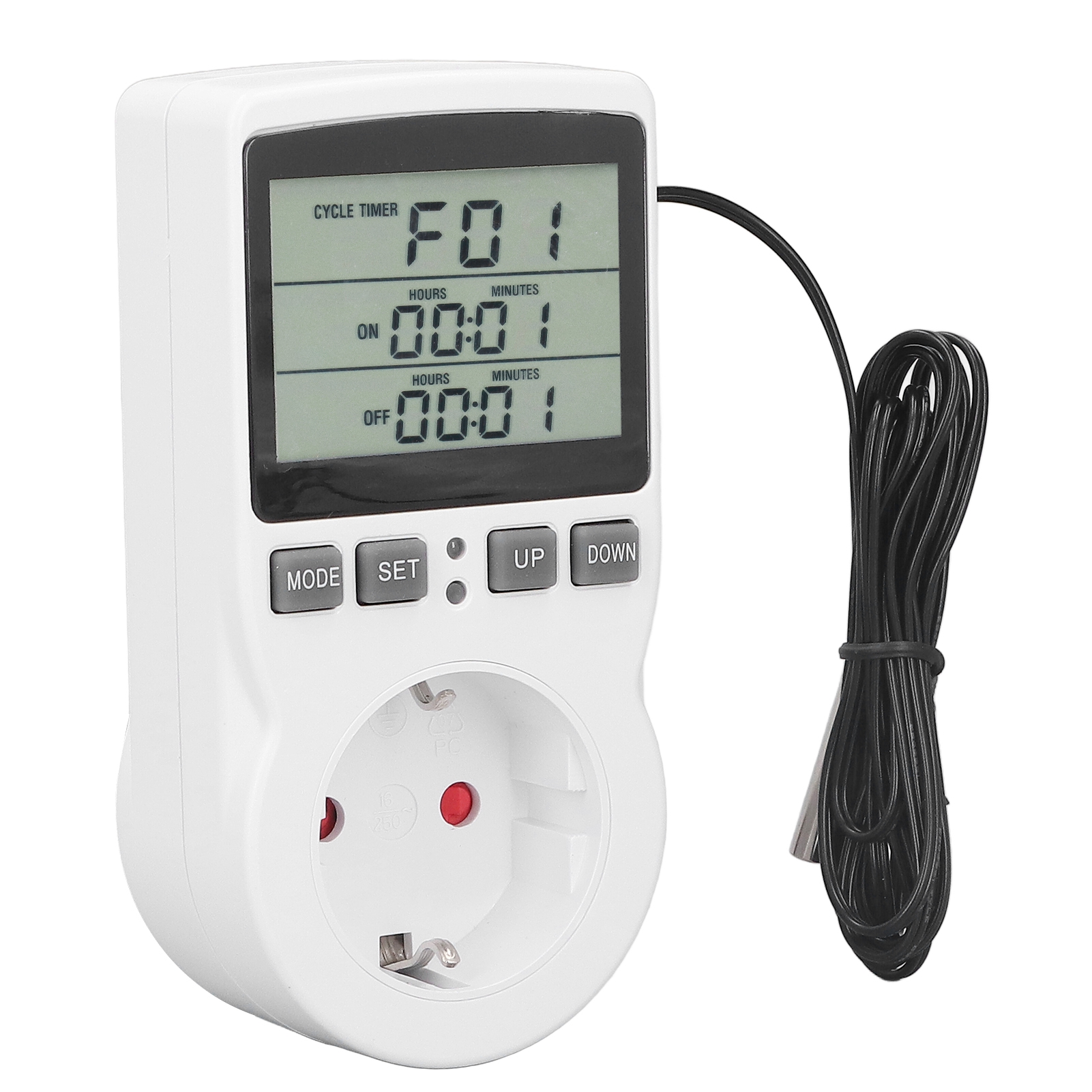 Temperaturreglerbuchse, Lcd-anzeige, Abs-gehäuse, Elektronischer Thermostatregler, 100–250 V, 50/60 Hz, Eu-stecker, 16 A, 3680 W