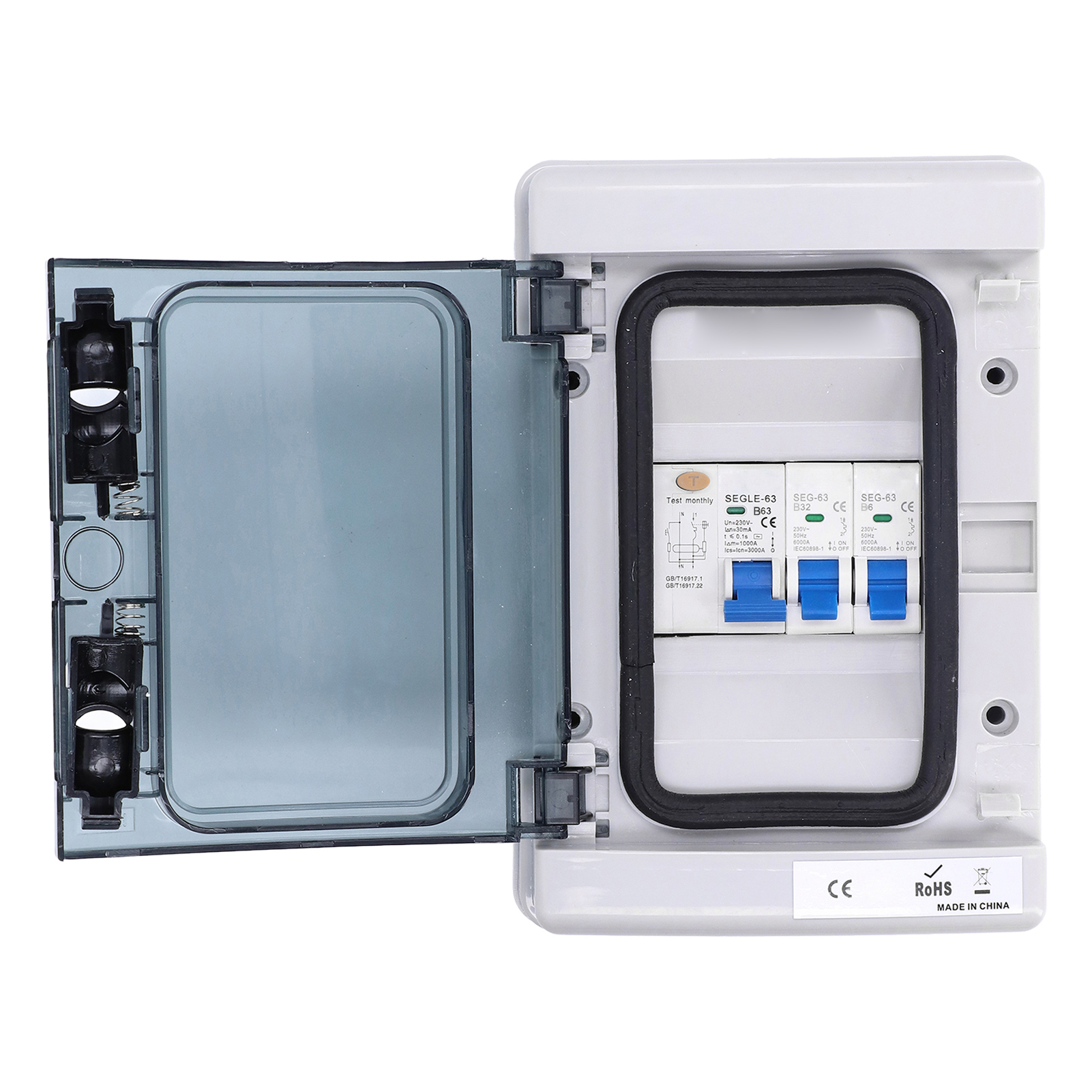 2-wege-verteilerkasten 230 V, Eu-standard, Wasserdicht, 2 Leitungsschutzschalter (b6a+b32a), Fi-schutzschalter (63a 1p+n), Schutzschalter B